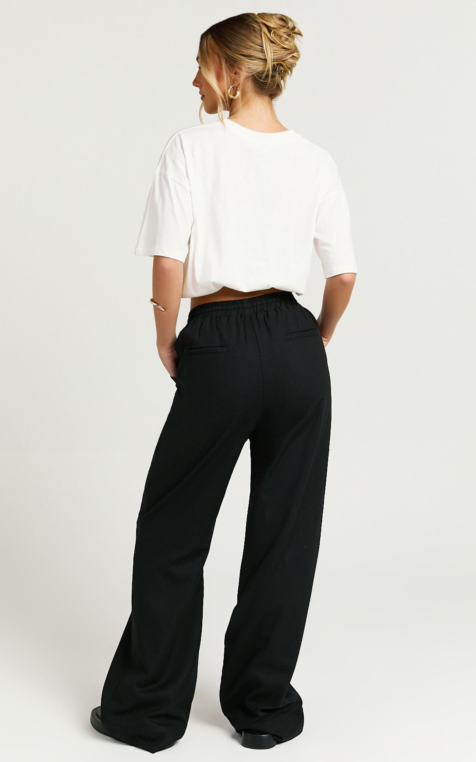 Hamilton Linen Pants - Straight Elasticated Mid Waist Pants in Black