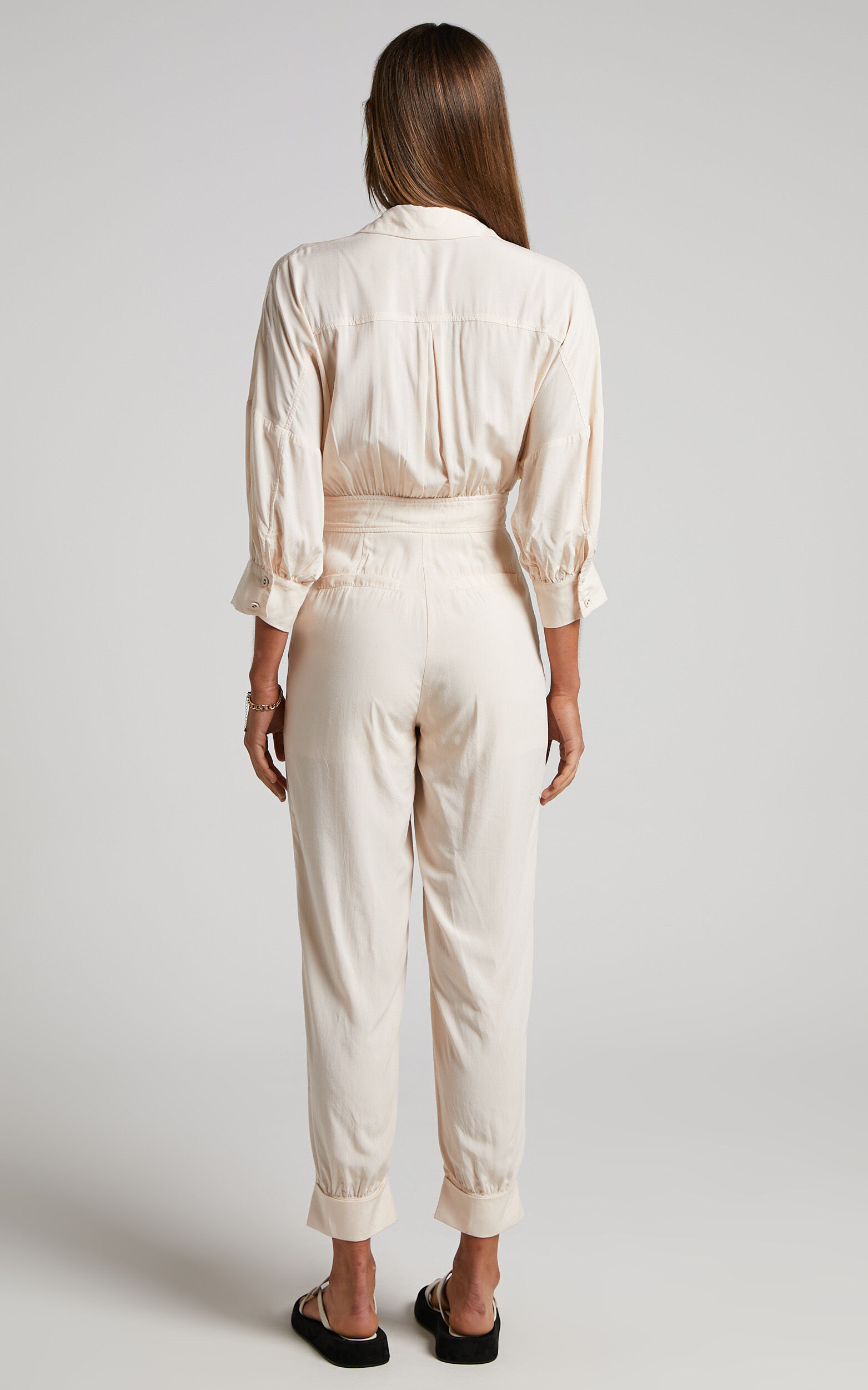 Ayelin Jumpsuit - Linen Relaxed 3/4 Sleeve Jumpsuit in Cream
