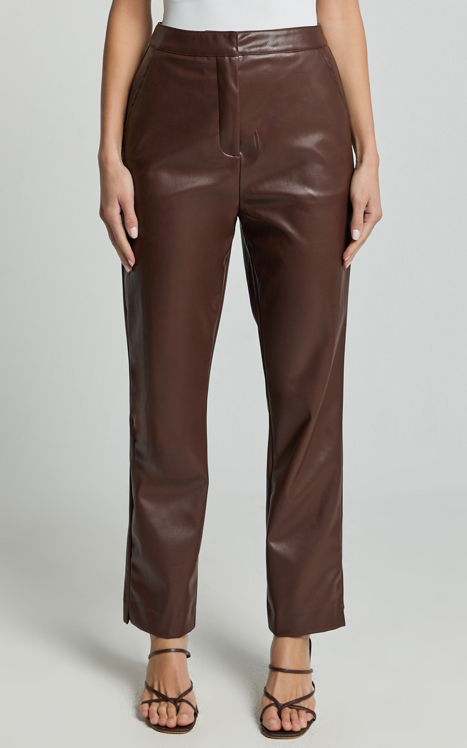Azelia Pants - Mid Rise Cropped Faux Leather Pants in Dark Chocolate