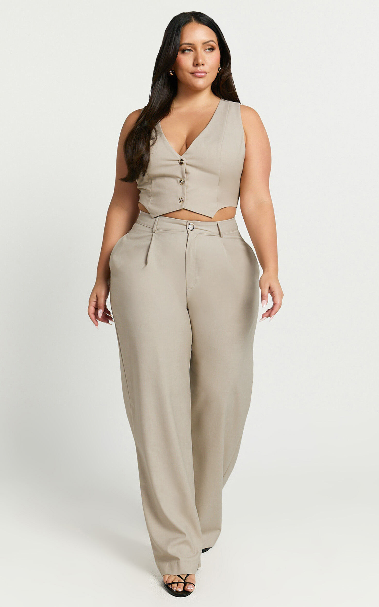Izara Trousers - Mid Rise Relaxed Straight Leg Tailored Trousers in Oatmeal