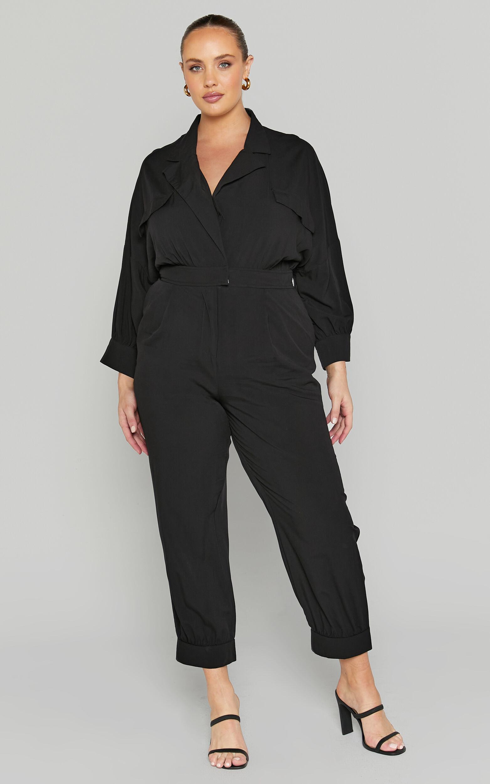 Ayelin Jumpsuit - Linen Relaxed 3/4 Sleeve Jumpsuit in Black