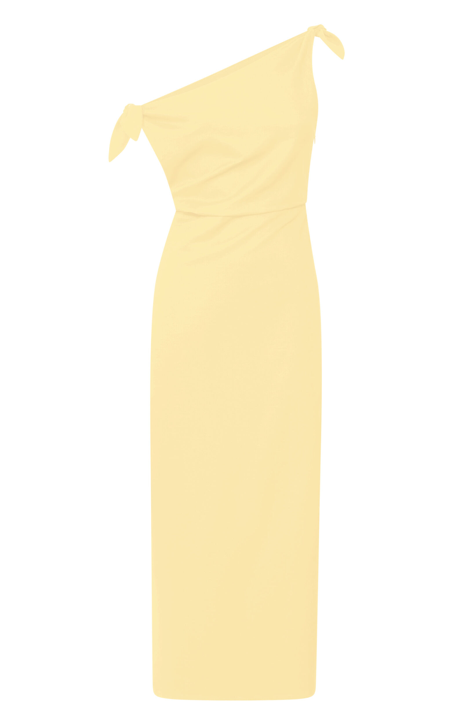 Cincinnati Midi Dress - Off The Shoulder Side Split Column Linen Dress in Lemon