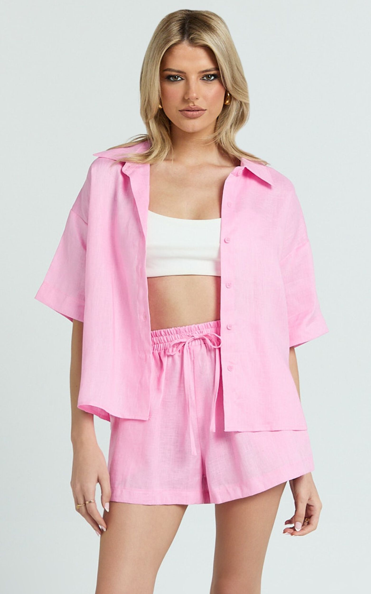 Ramona Linen Shorts - Drawstring Linen Shorts in Pink