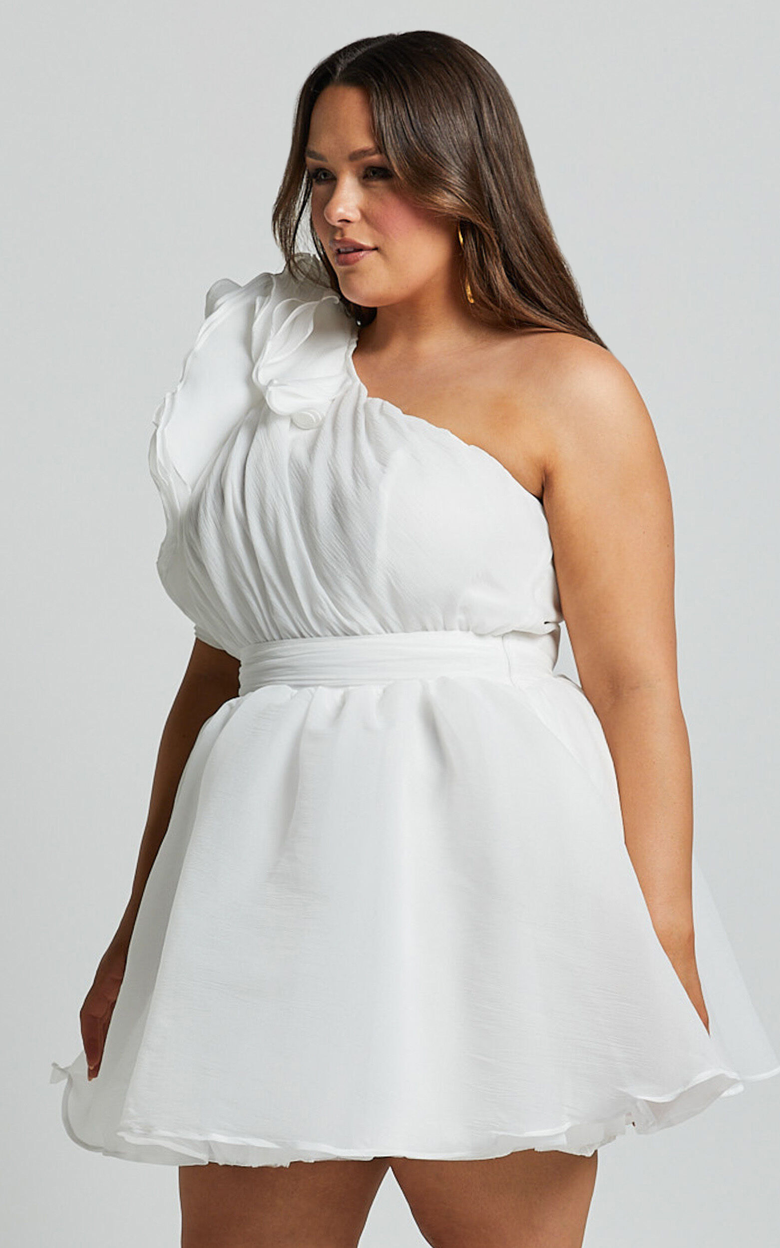 Avriella Mini Dress - One Shoulder Detail Fit & Flare in Ivory