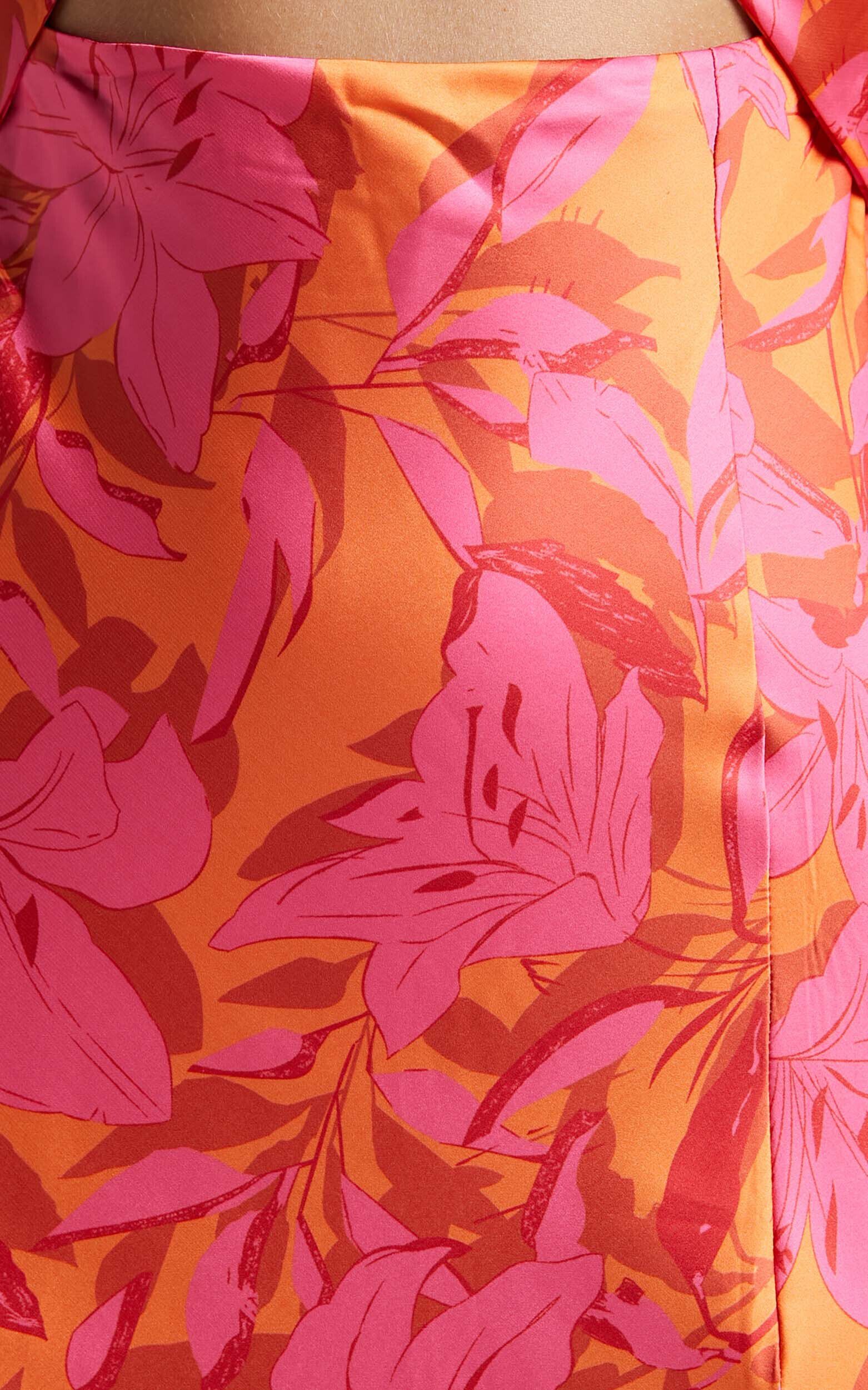 Tove Midi Dress - Twist Front Cut Out Satin Dress in Pink Floral