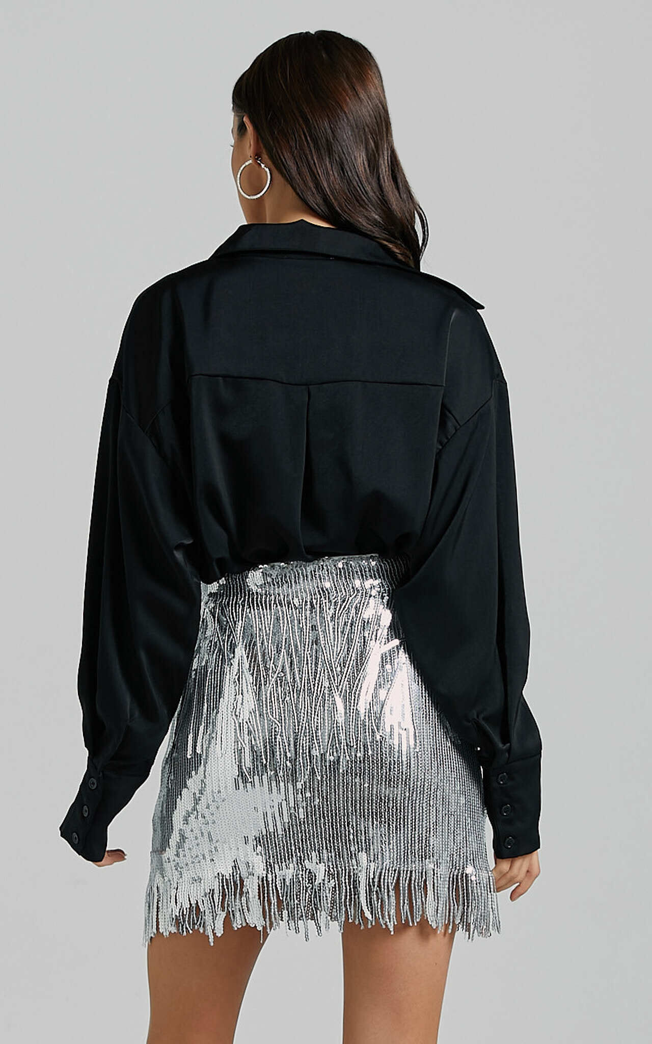 Paris Mini Skirt - Sequin Fringe High Waisted Skirt in Silver