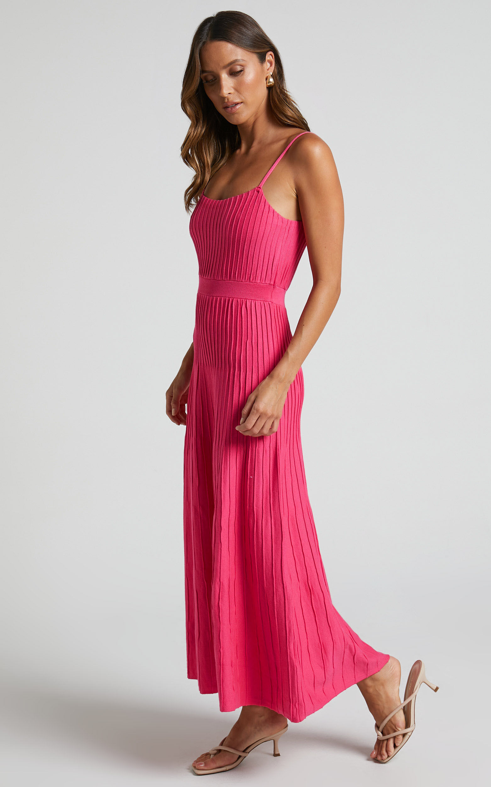 Donissa Midi Dress - Panelled Knit Dress in Hot Pink