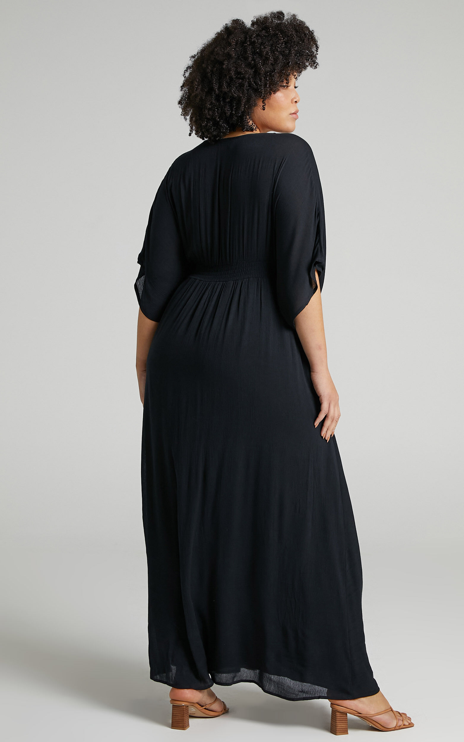 Sitting Pretty Maxi Dress - Short Sleeve Button Down Dress in Black
