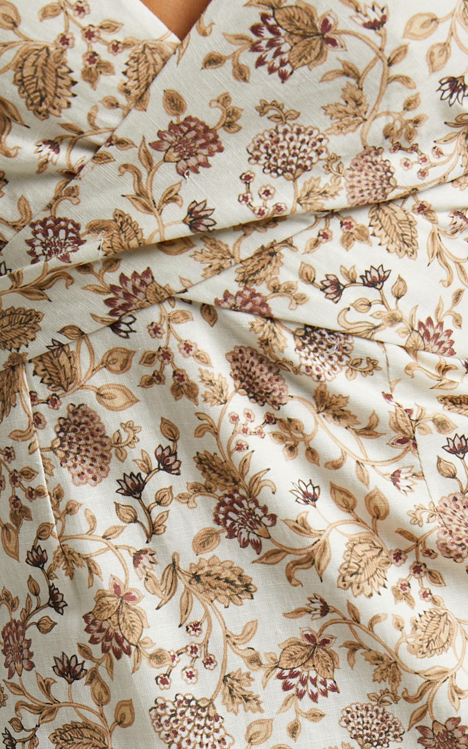 Amalie The Label - Mariella Linen Look Blend Gathered Cross Front Open Back Midi Dress in Maya Floral