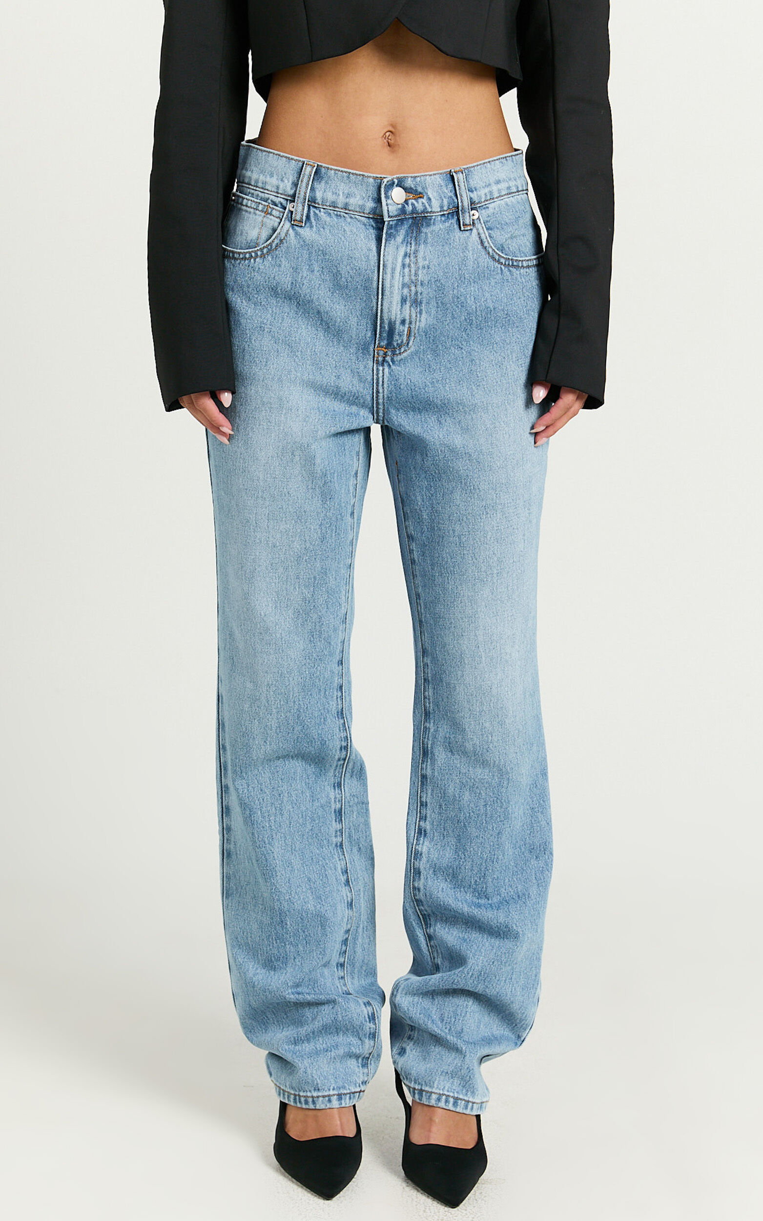 Barker Jeans - Low Rise Recycled Denim Straight Leg Jeans in Mid Blue Wash