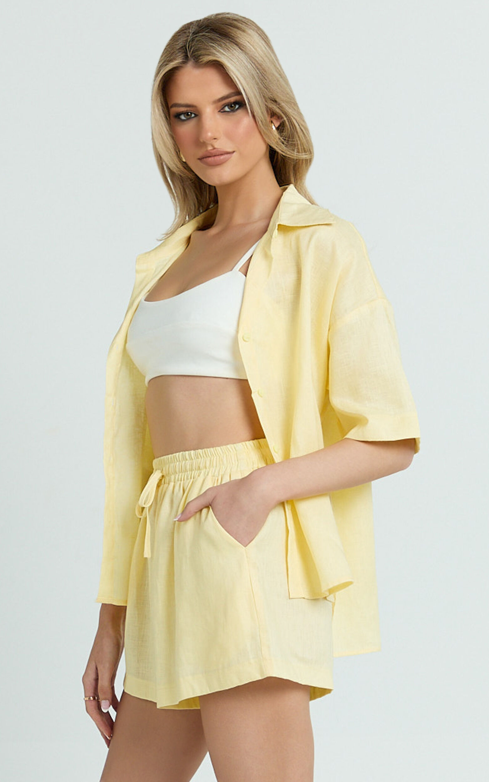 Ramona Linen Shorts - Drawstring Linen Shorts in Lemon