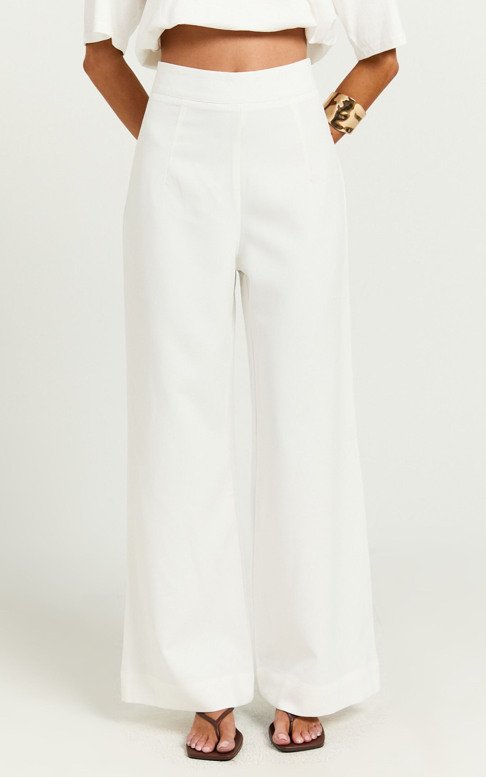 Aileen Pant - High Waisted Tailored Wide Leg Pant in White