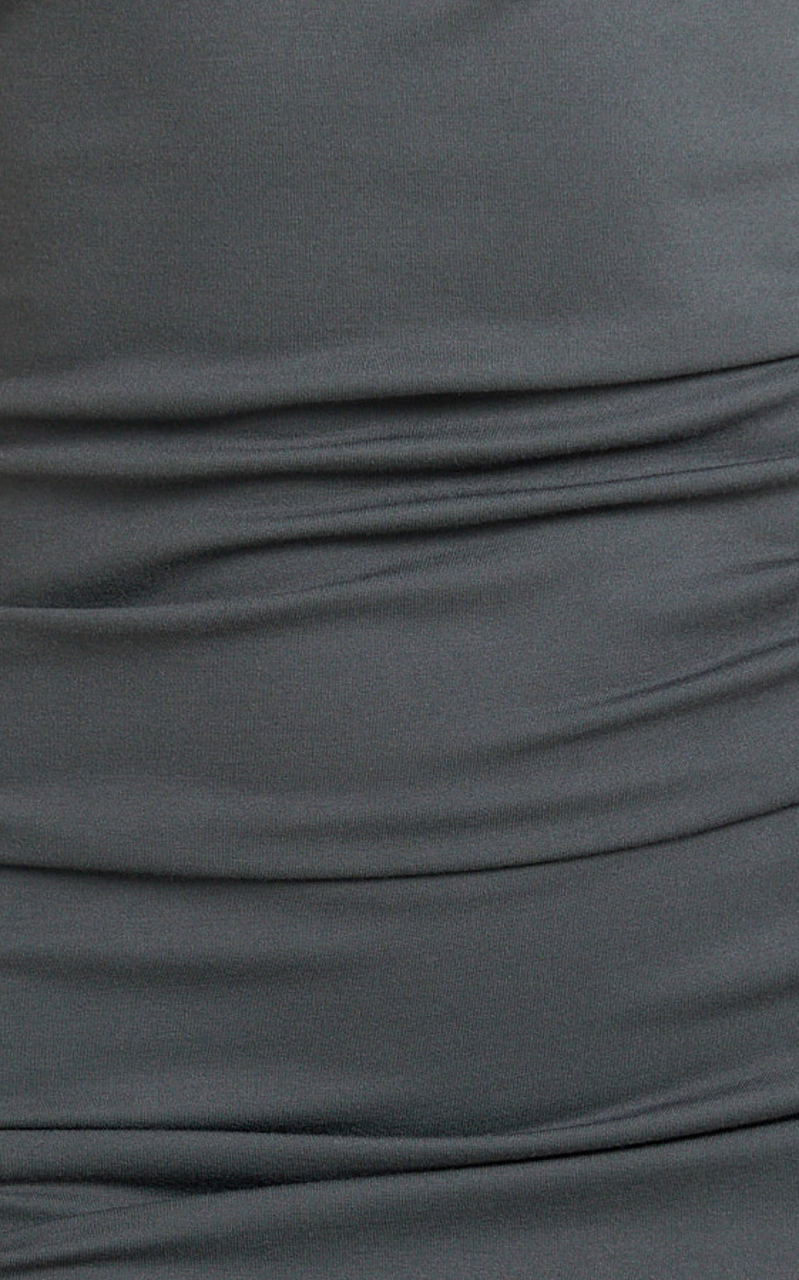 Chloe Mini Dress - Wide Square Neckline Side Split Bodycon Dress in Charcoal