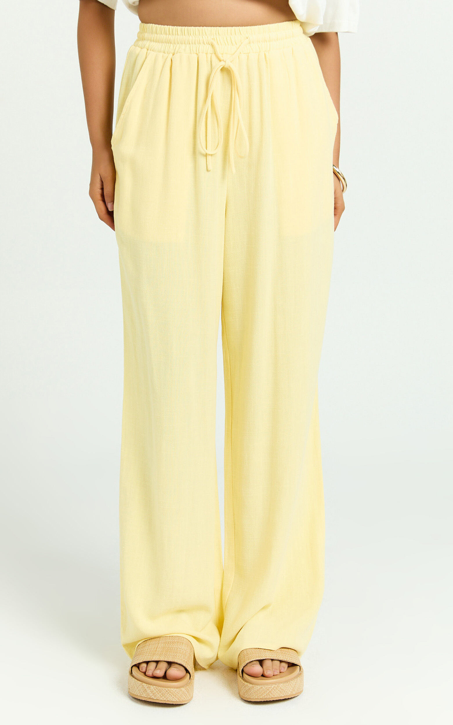 Kala Pants - Mid Waisted Relaxed Elastic Waist Pants in Lemon