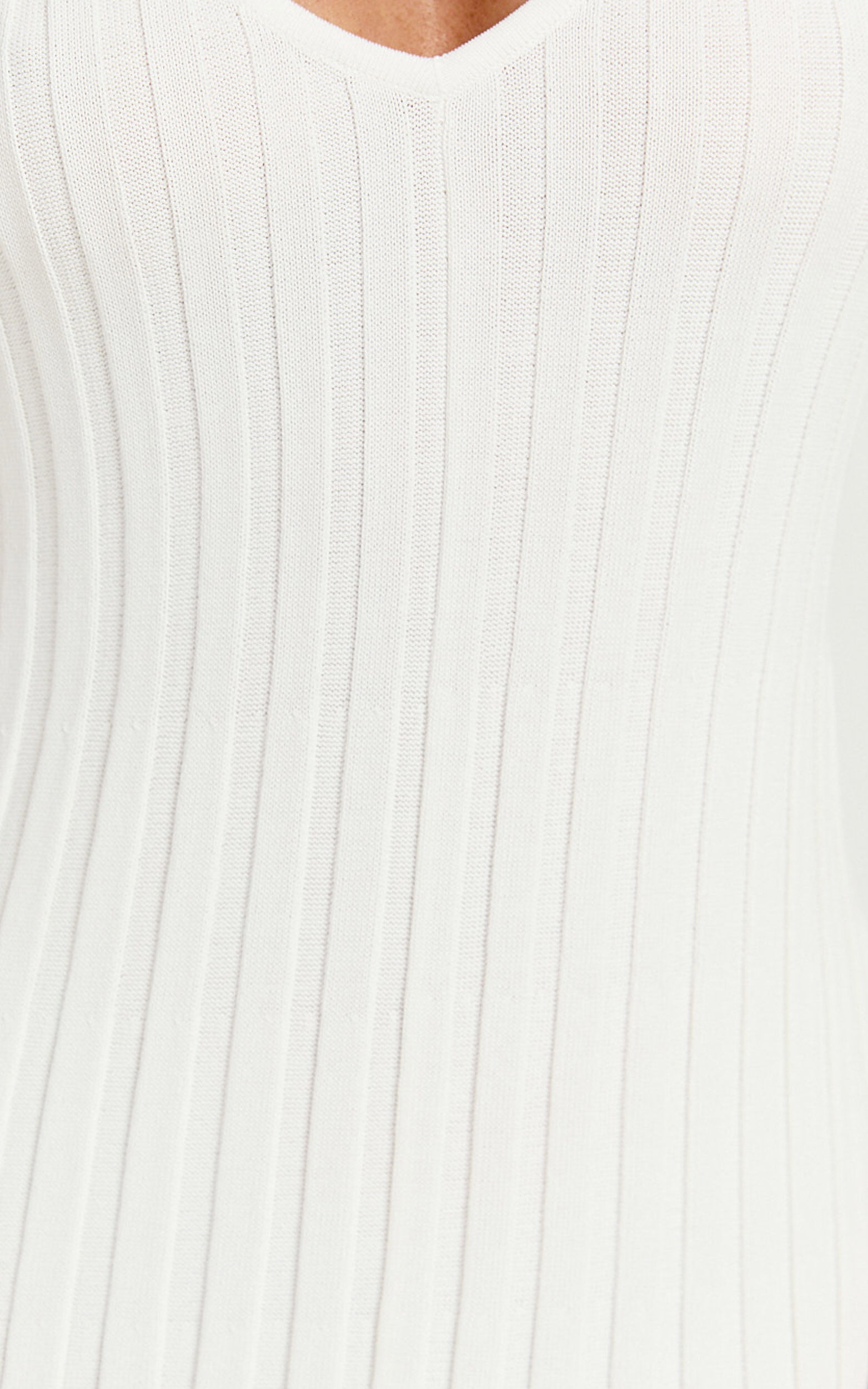 Maya Midi Knit Dress - Sleeveless V Neck Knited Dress in White