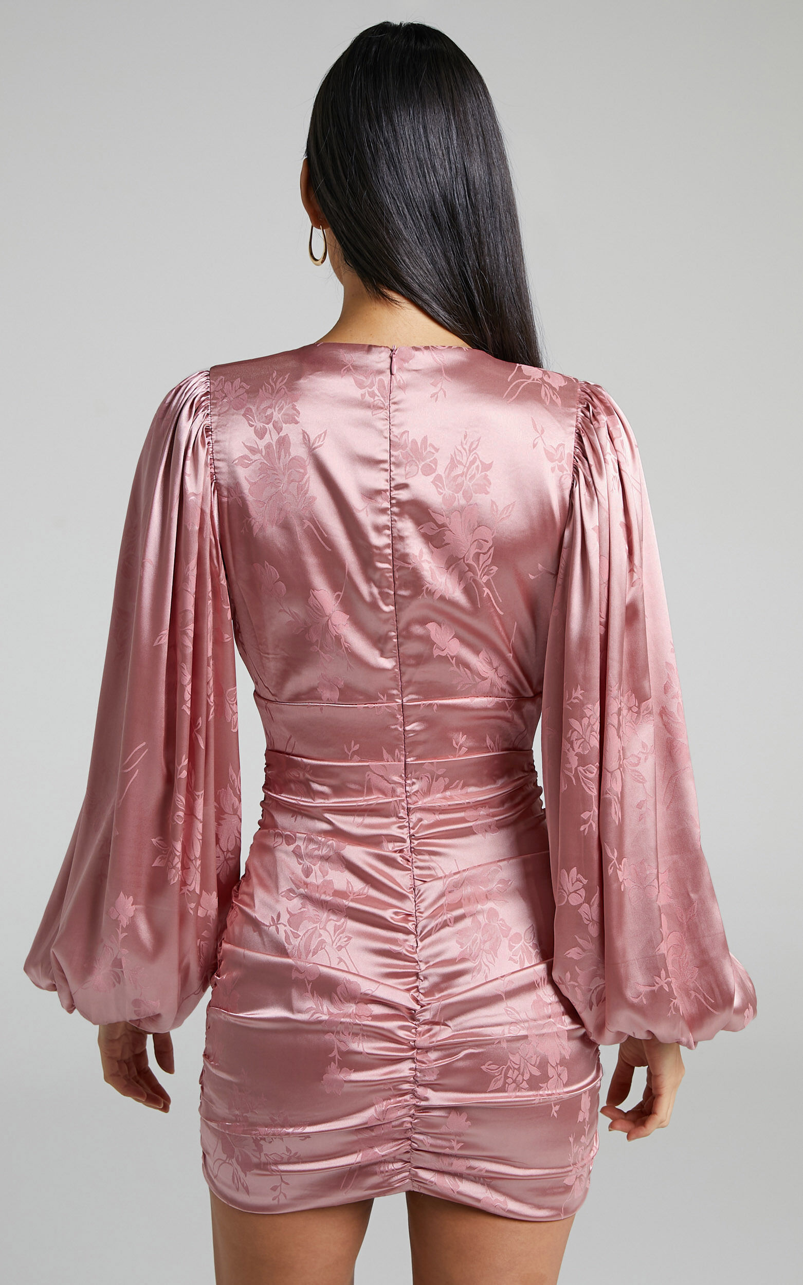 Richmond Mini Dress - Long Sleeve Ruched Dress in Dusty Pink