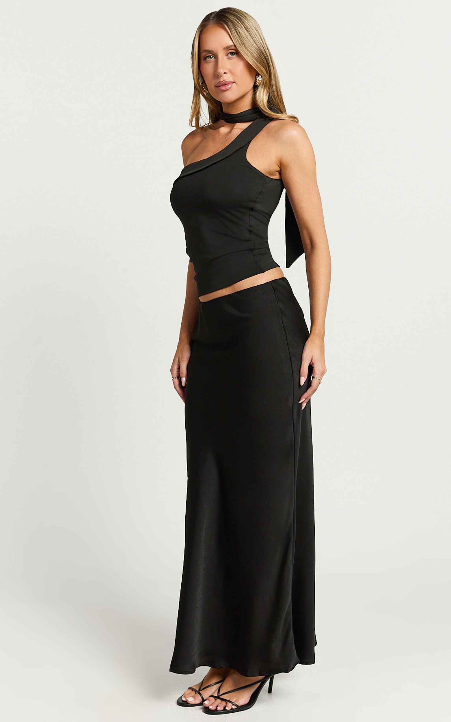 Augustine Maxi Skirt - Low Waisted Bias Cut Skirt in Black