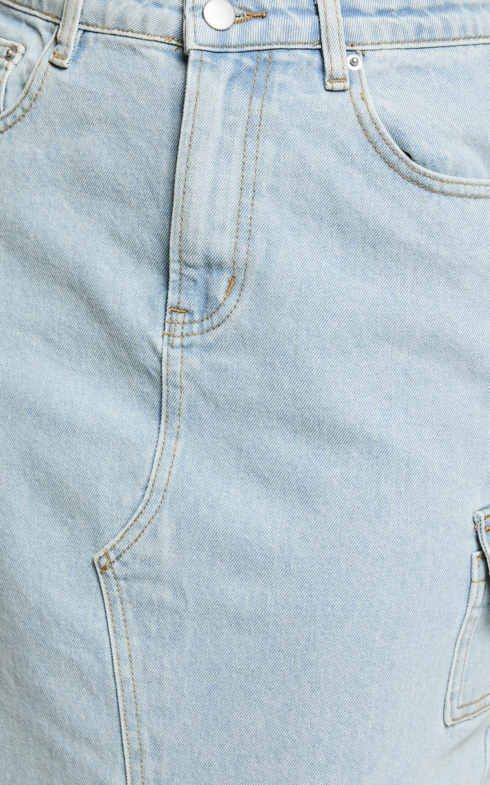 Sylvia Midi Skirt - Utility Pockets Denim Skirt in Light Blue Wash