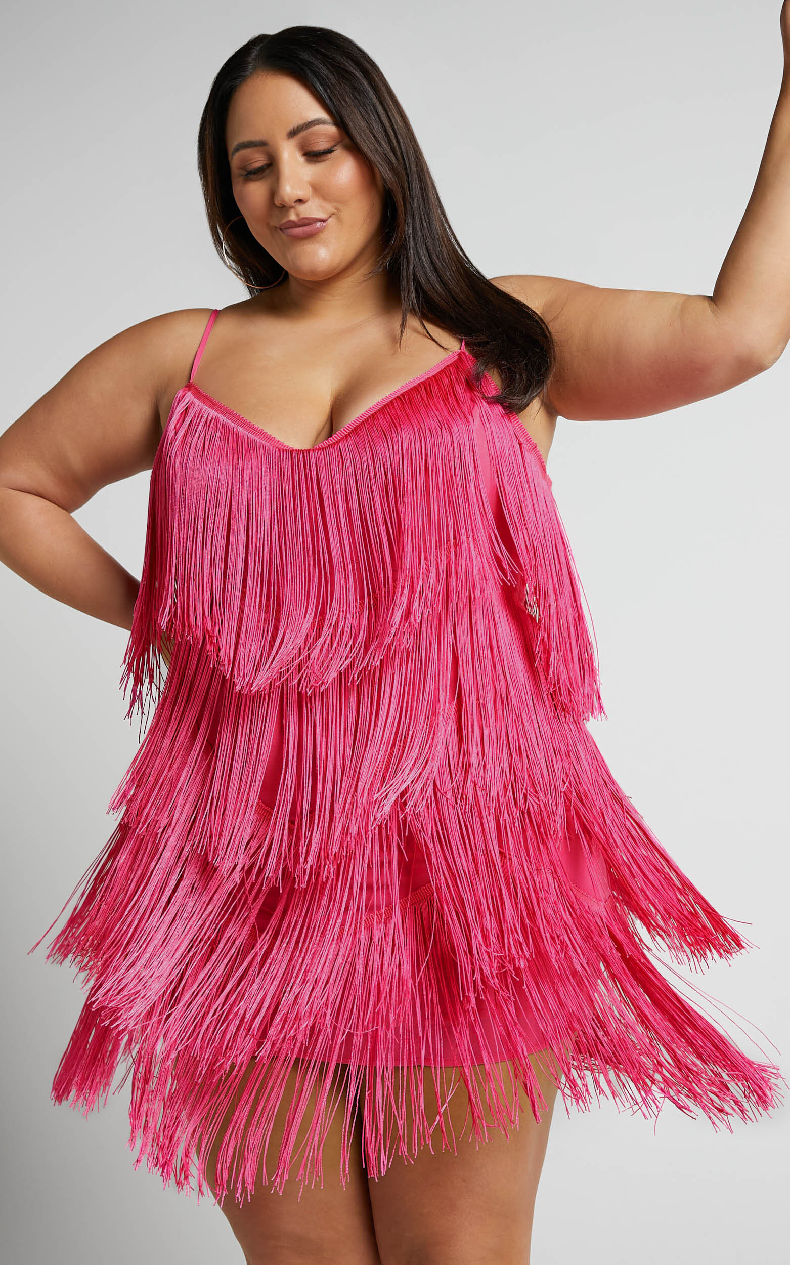 Siofra Mini Dress - Zig Zag Fringe Dress in Hot Pink