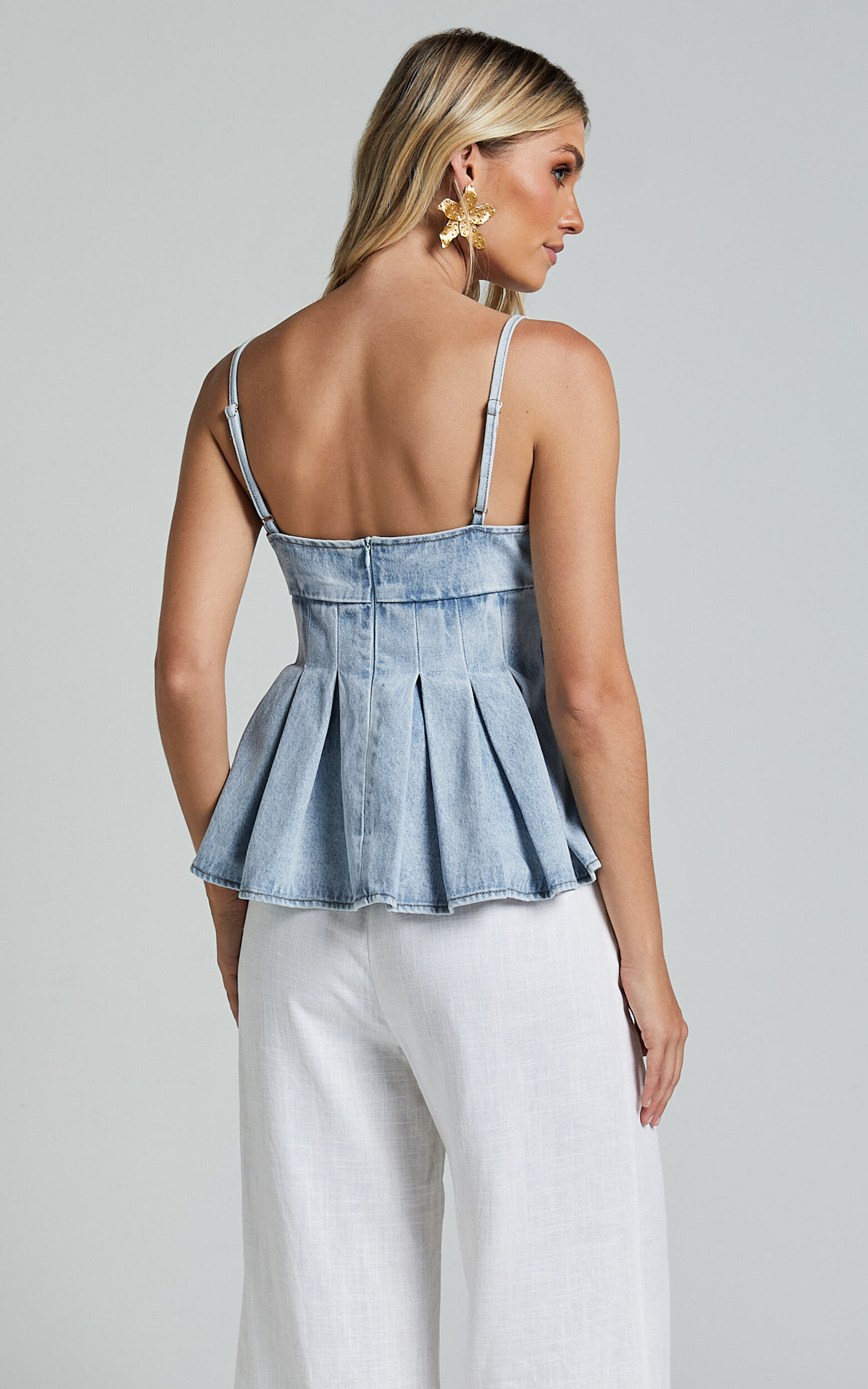 Amalie The Label - Addrianna Recycled Cotton Denim Cami in Light Blue Wash