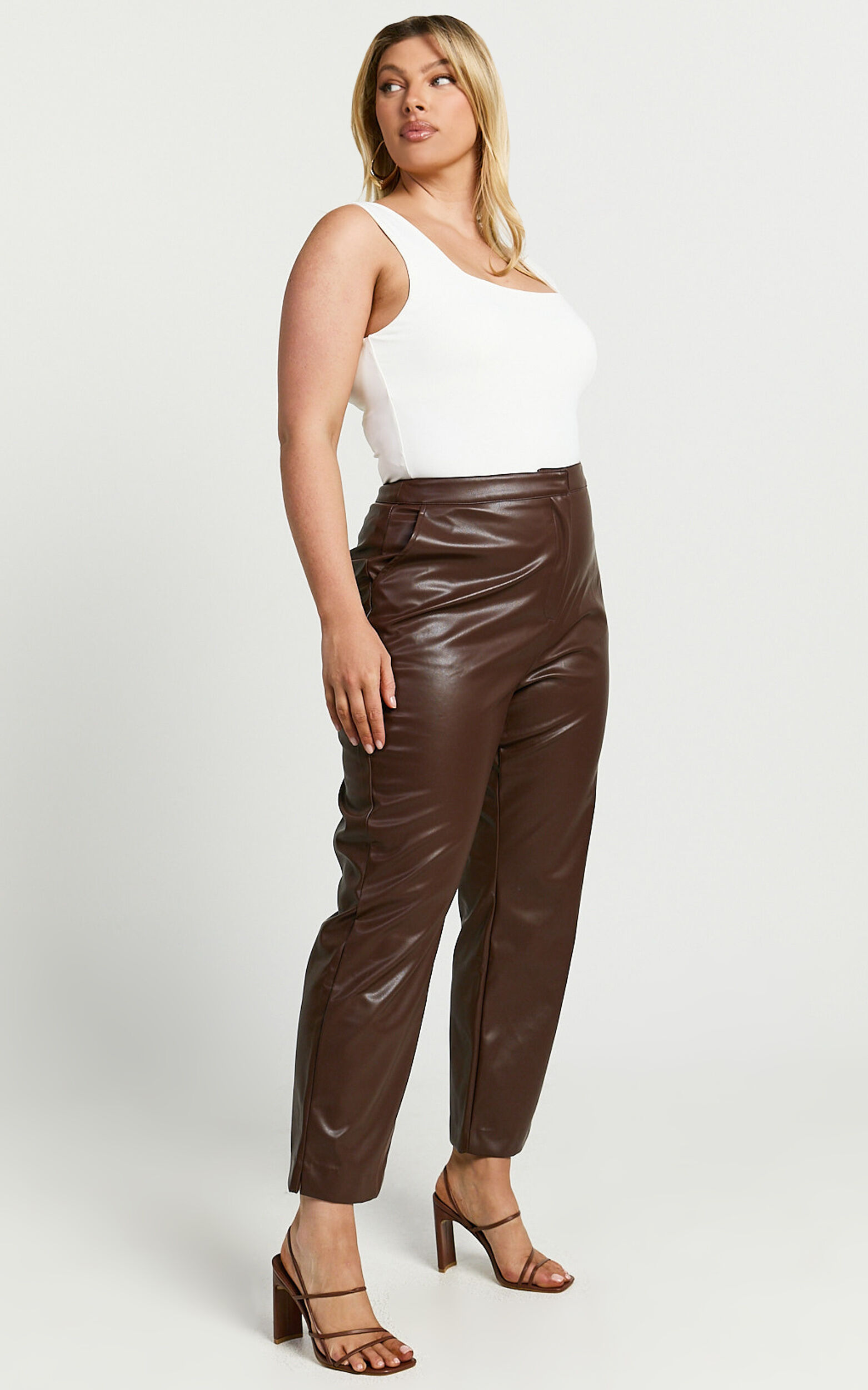 Azelia Pants - Mid Rise Cropped Faux Leather Pants in Dark Chocolate
