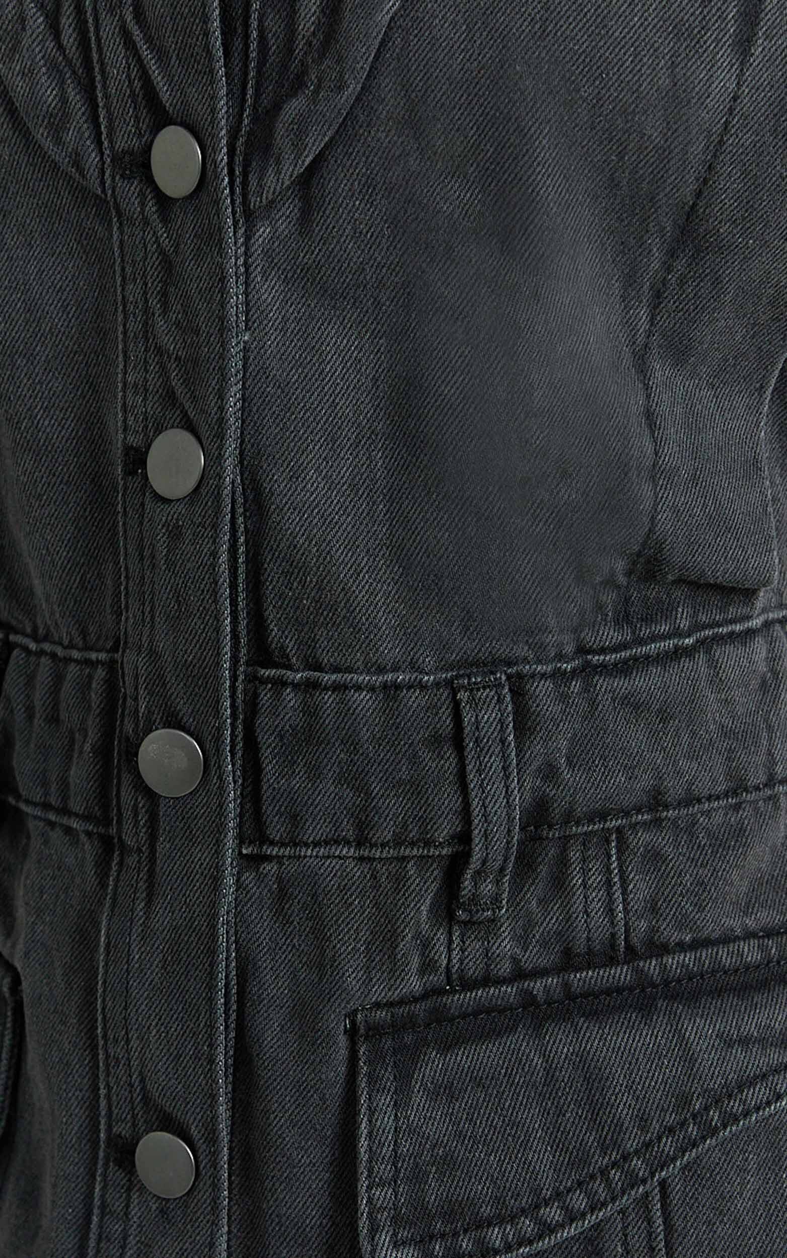 Jasse Mini Dress - Button Through Denim Dress in Washed Black