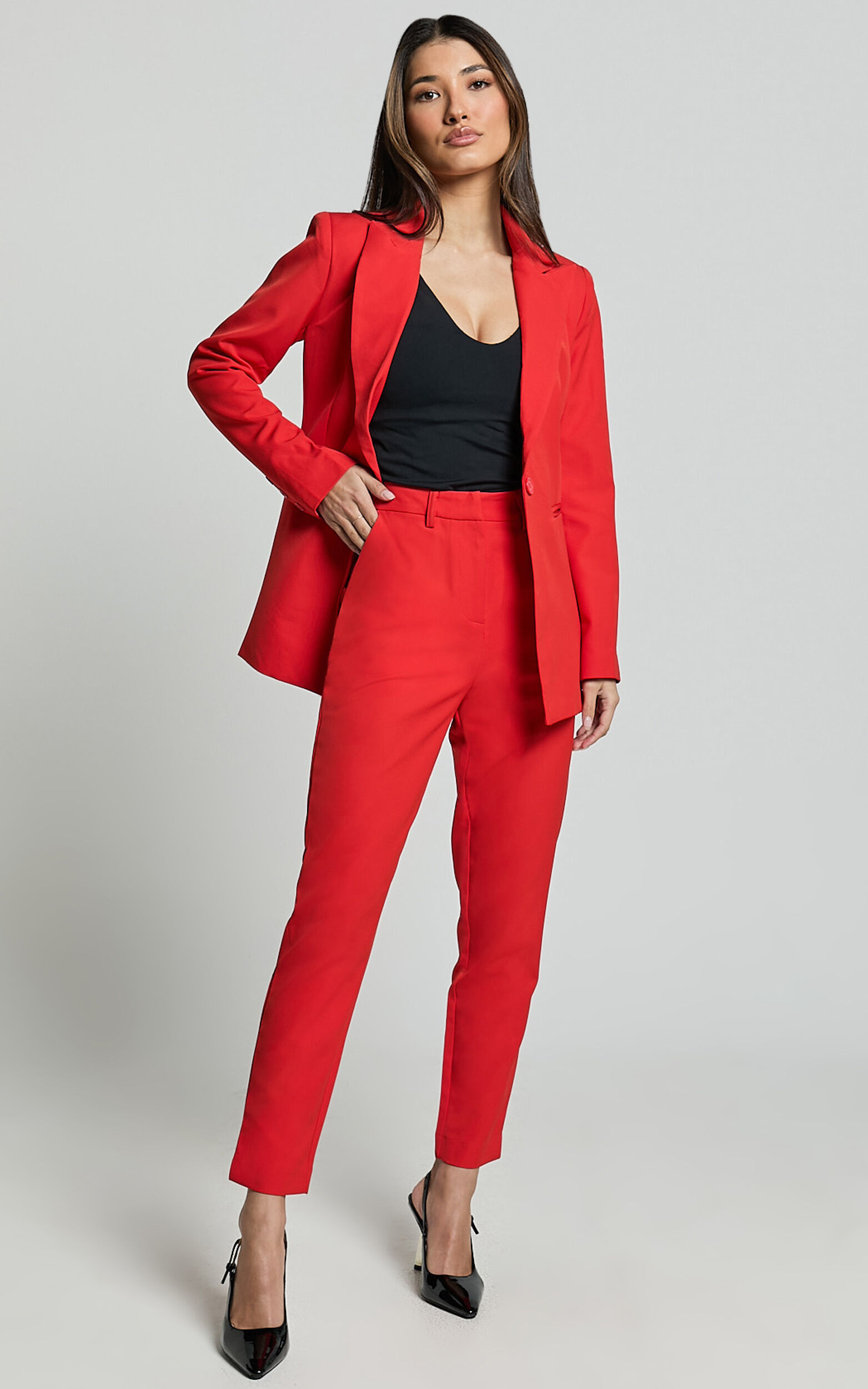 Hermie Pants - High Waisted Cropped Tailored Pants in Red