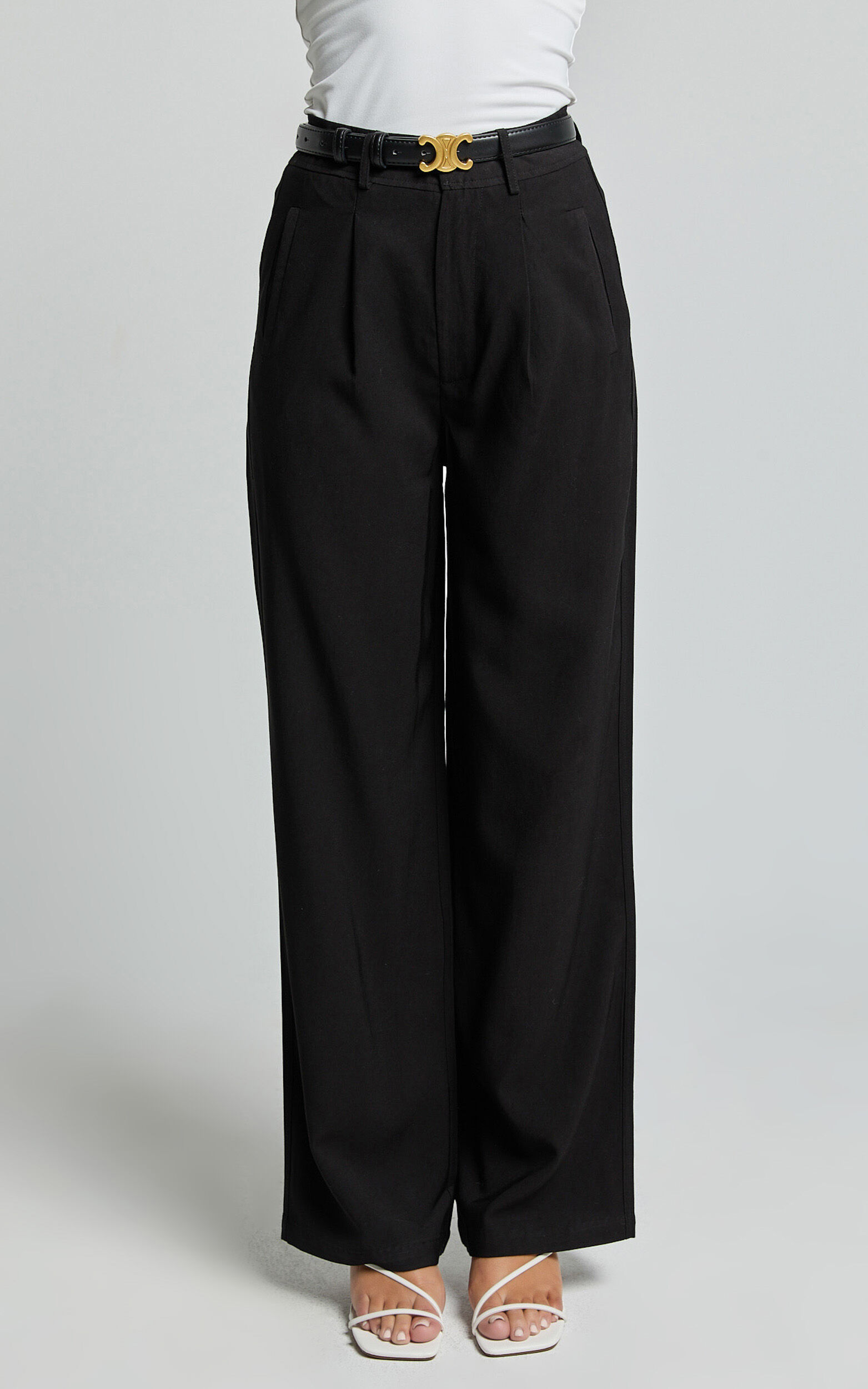 Augustus Pants - High Waisted Wide Leg Tailored Pants in Black