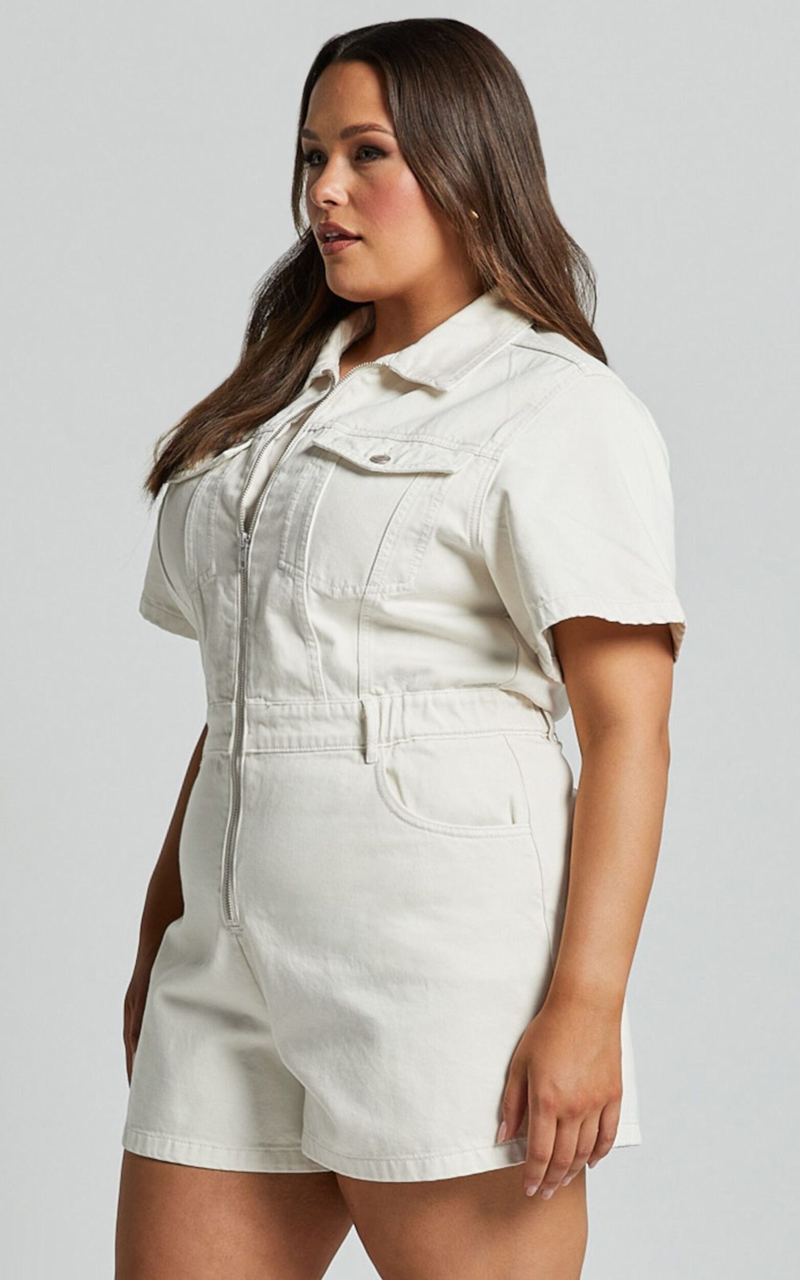 Mauriel Playsuit - Recycled Cotton Utility Playsuit in Ecru