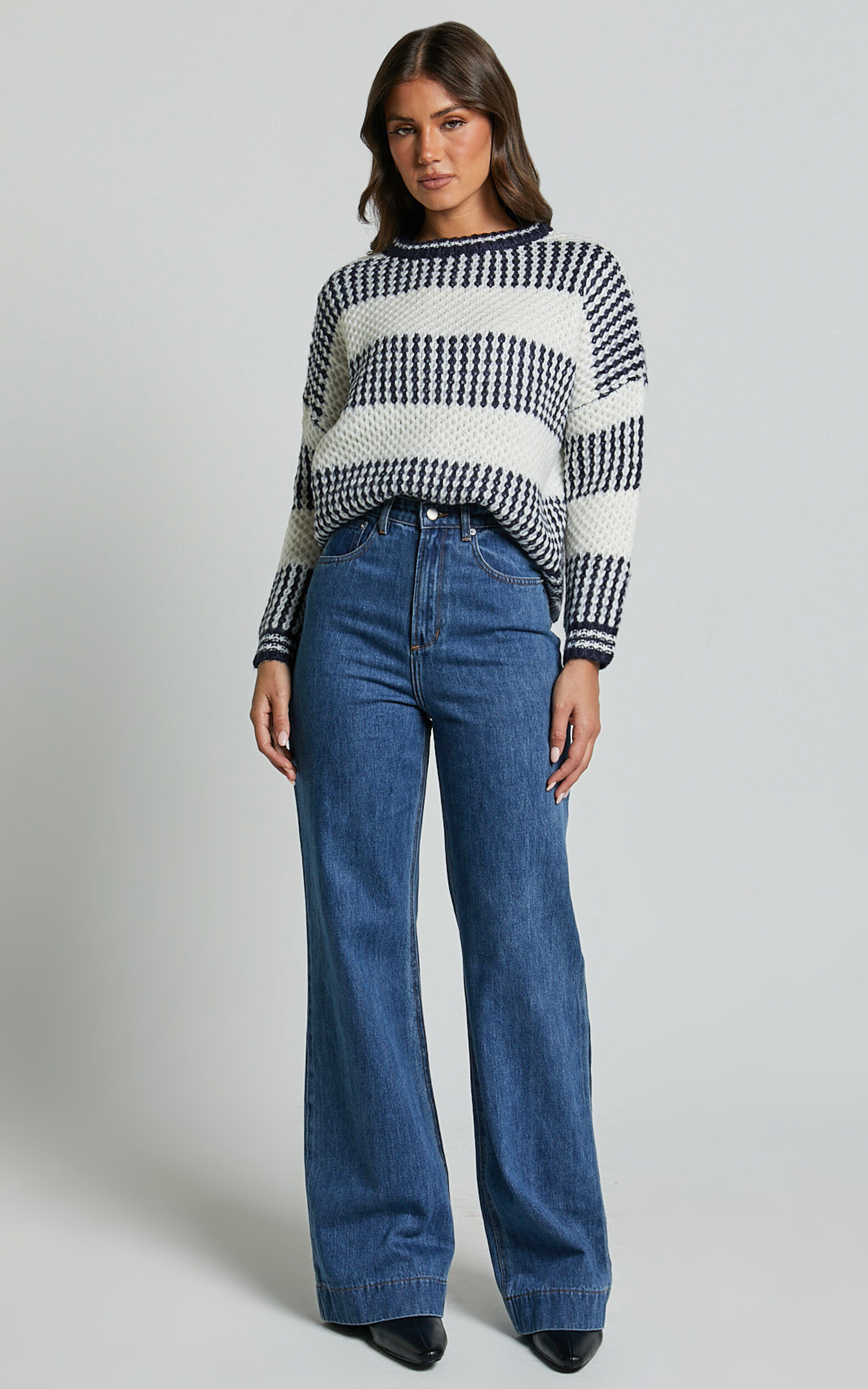 Snuggle Up Jumper - Knit Jumper in Navy Stripe