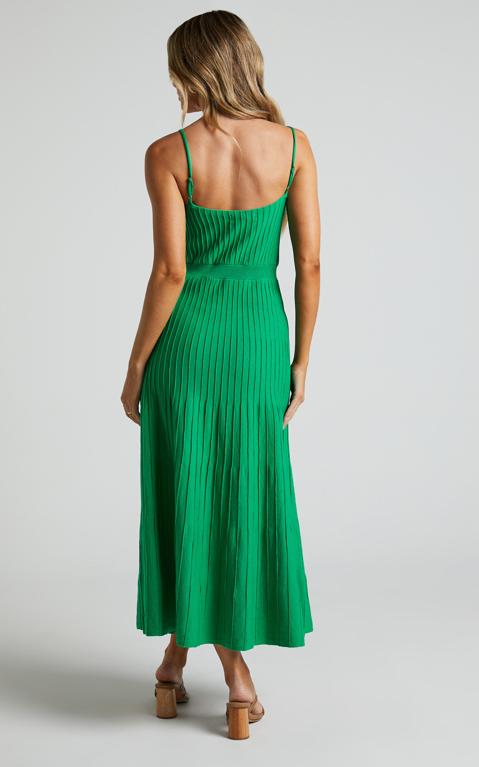 Donissa Midi Dress - Panelled Knit Dress in Green