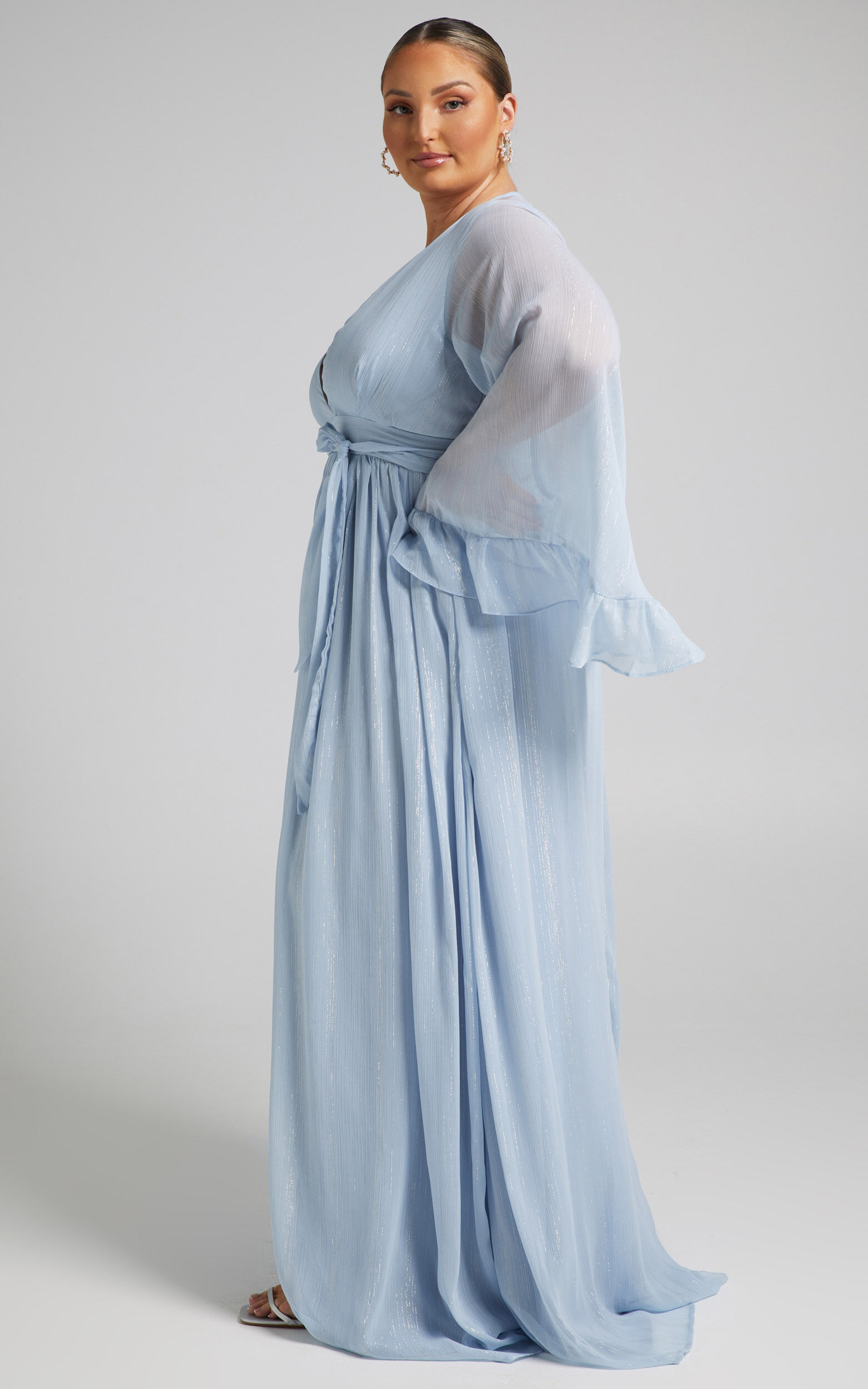 Dangerous Woman Maxi Dress - Plunge Thigh Split Dress in Light Blue