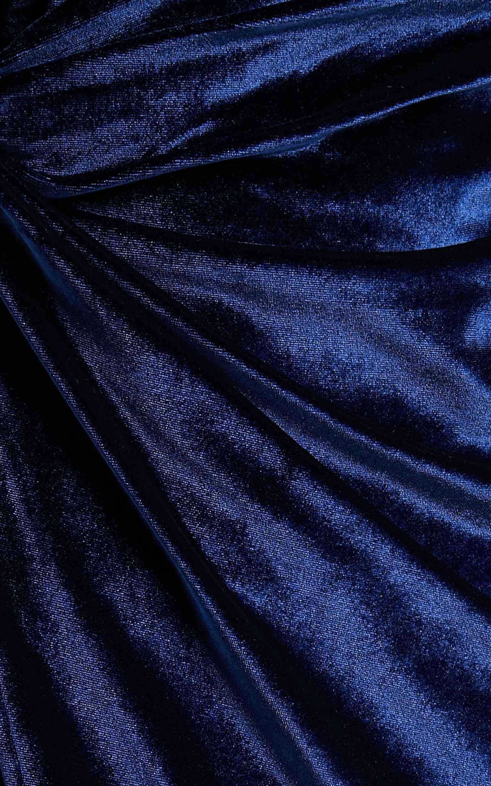 Loving Blind Midi Dress - Draped Thigh Split Dress in navy velvet