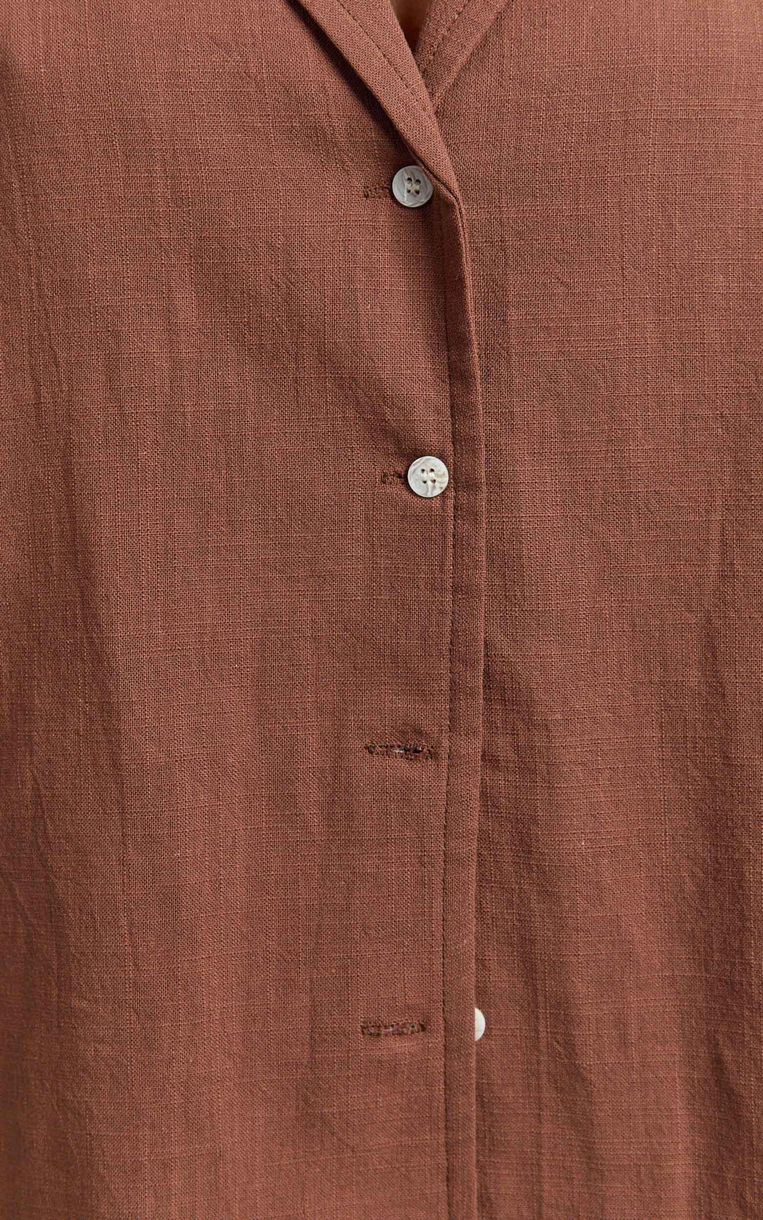 Saina Two Piece Set - Button Through Shirt and Drawstring Shorts Set in Chocolate