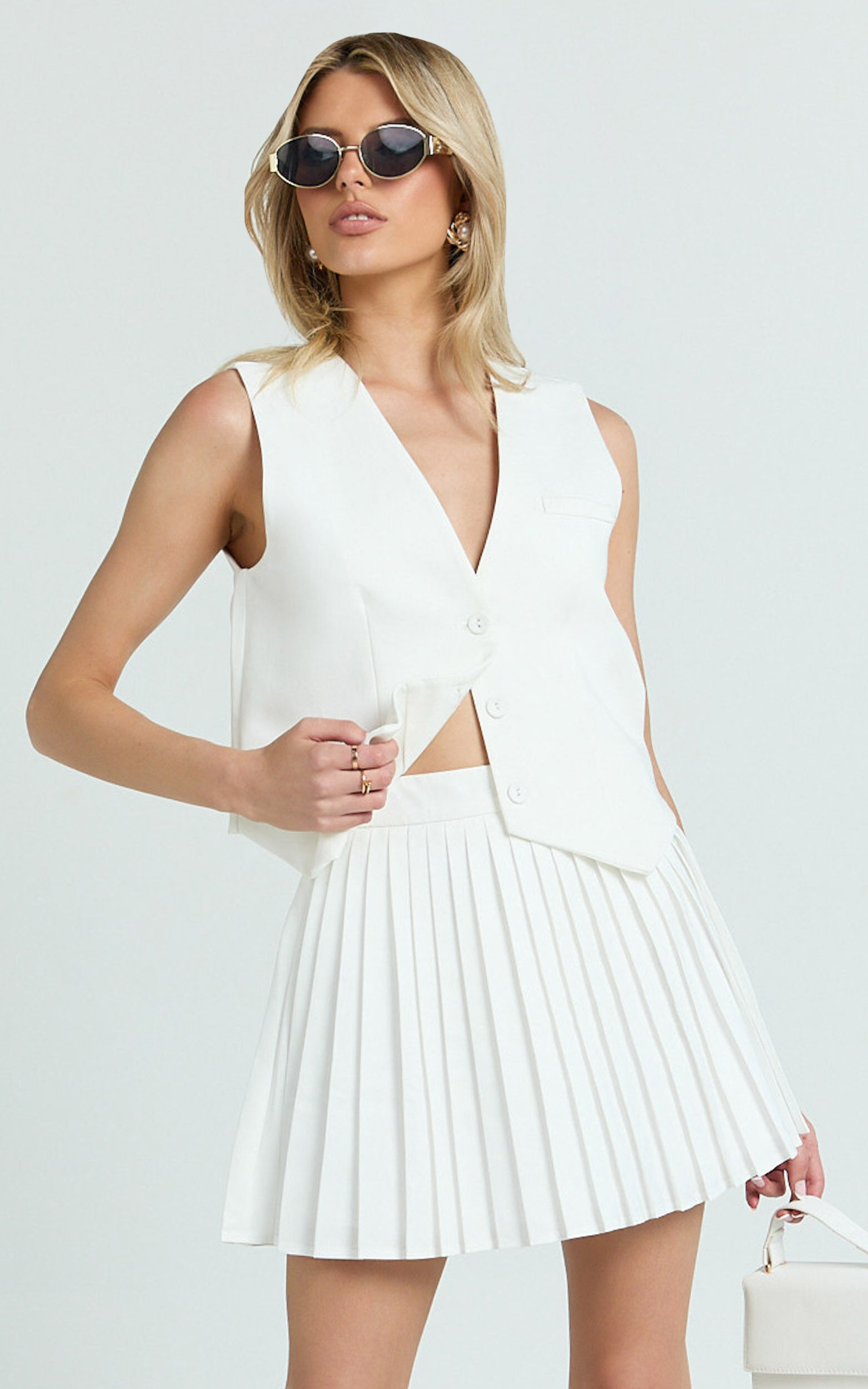 Carrie Mini Skirt - Pleated A Line Skirt in Off White