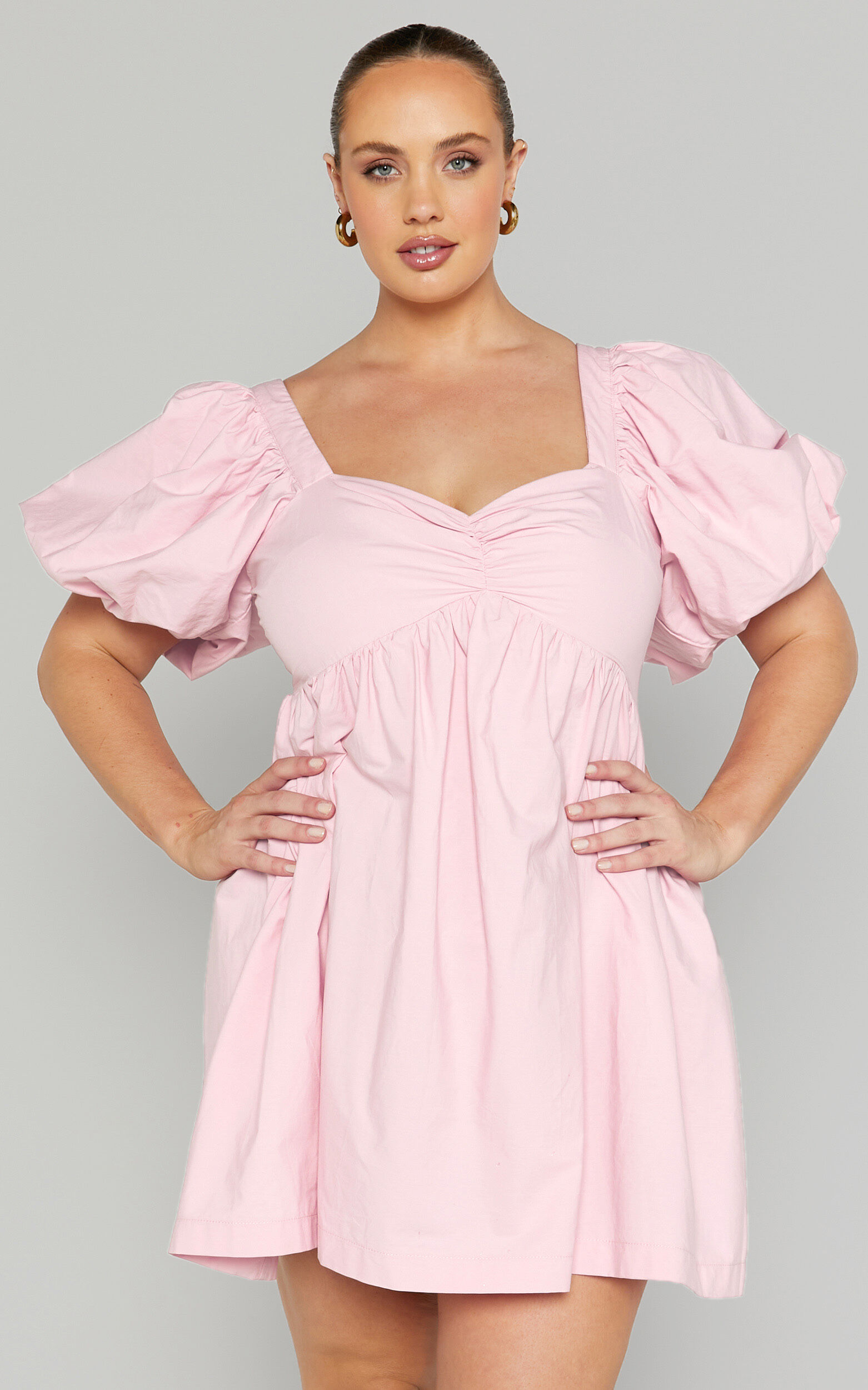 Vashti Mini Dress - Puff Sleeve Sweetheart Dress in Light Pink