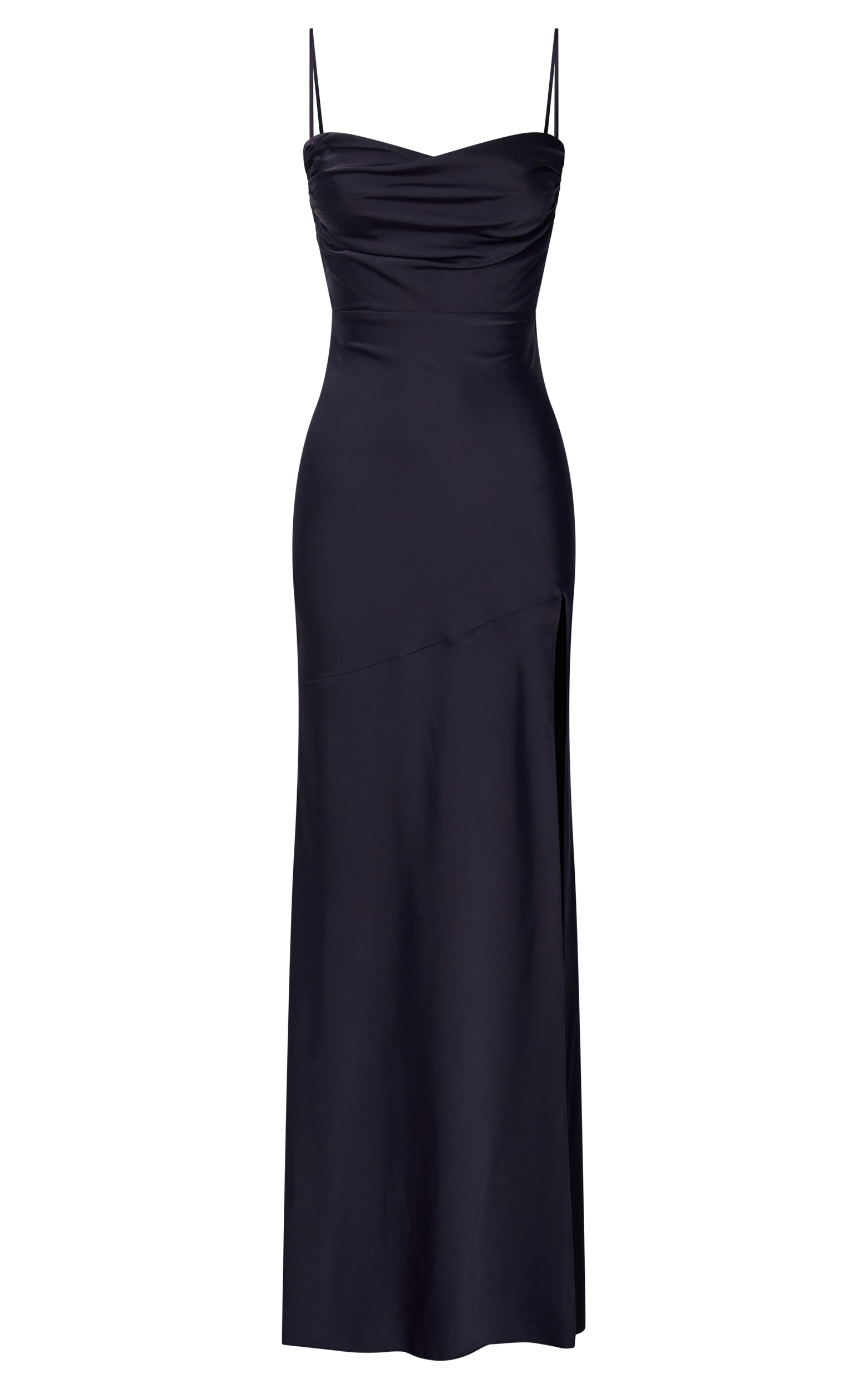 Ardent Maxi Dress - Cowl Neck Tie Back Satin Dress in Navy
