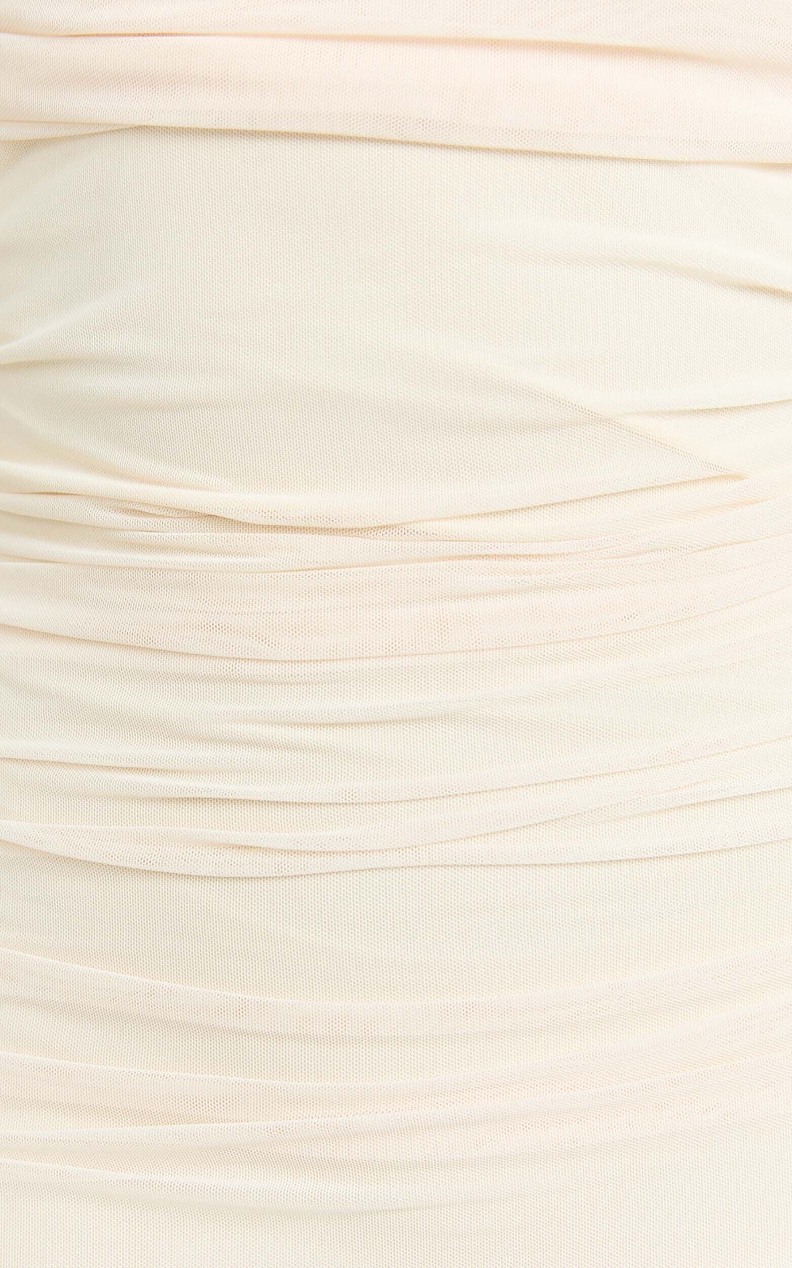 Caterina Maxi - Ruched Off Shoulder Mesh Dress in Off White