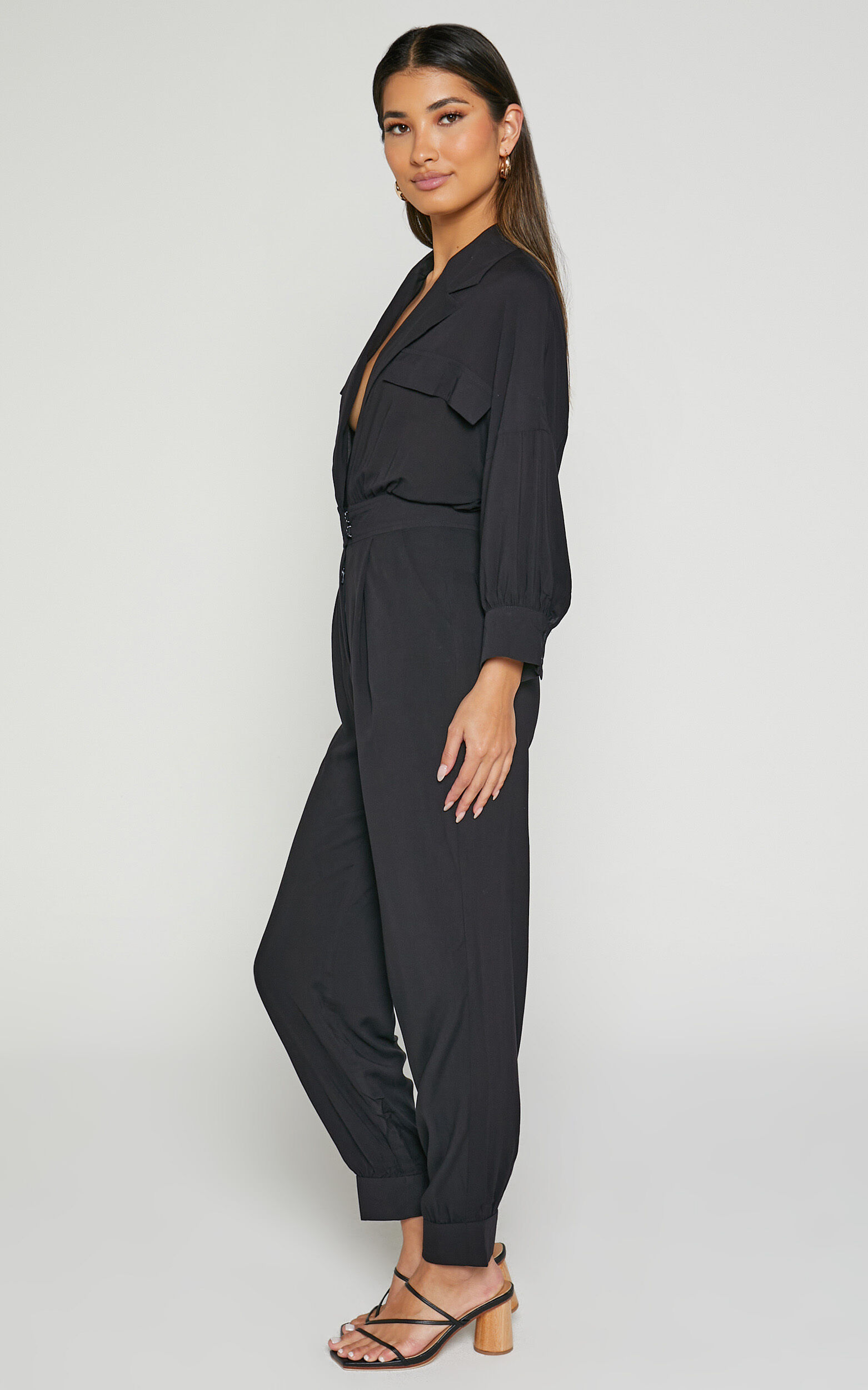 Ayelin Jumpsuit - Linen Relaxed 3/4 Sleeve Jumpsuit in Black