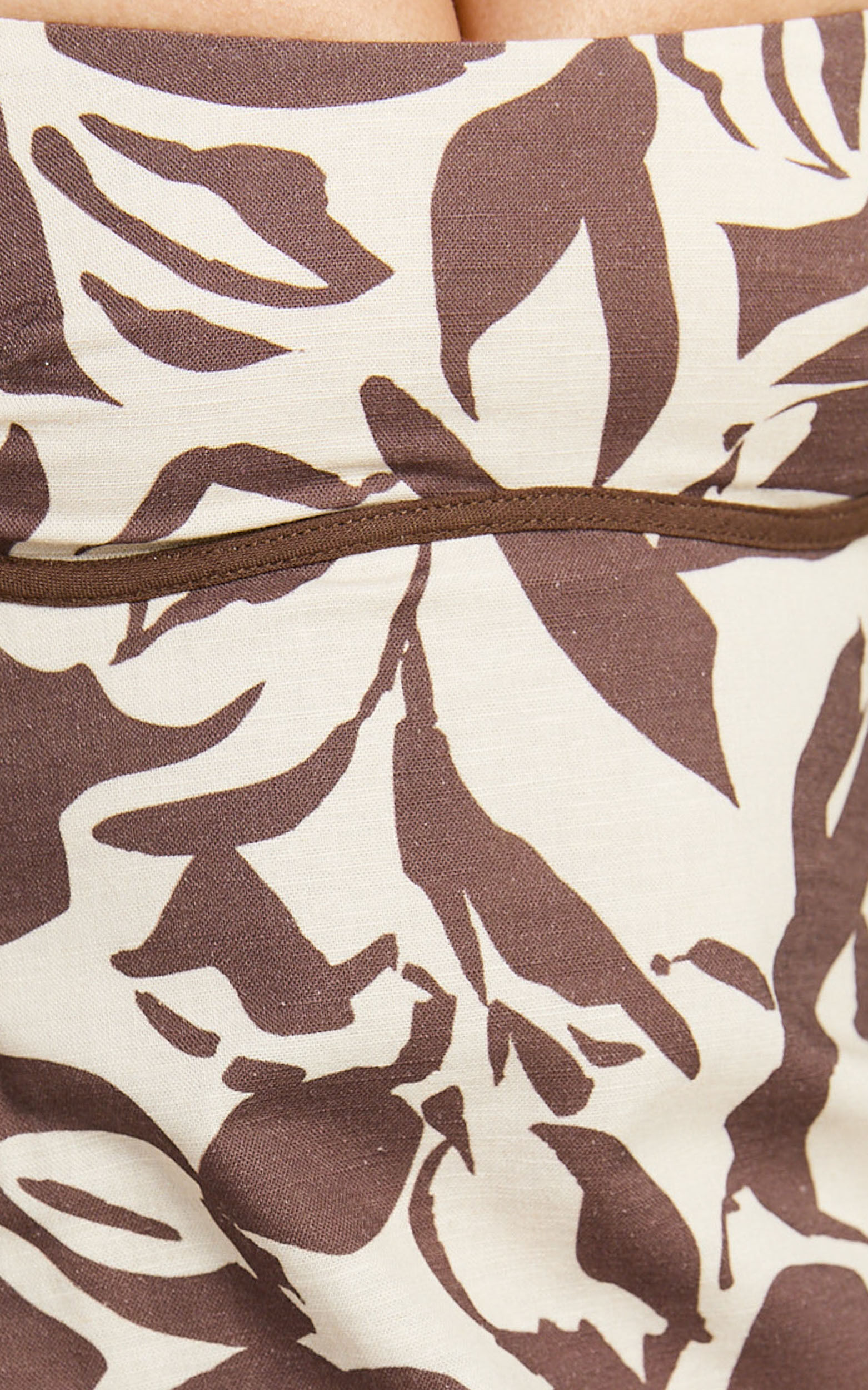 Gibson Midi Dress - Linen Scoop Neck Back Tie Dress in Tonal Stencil Floral