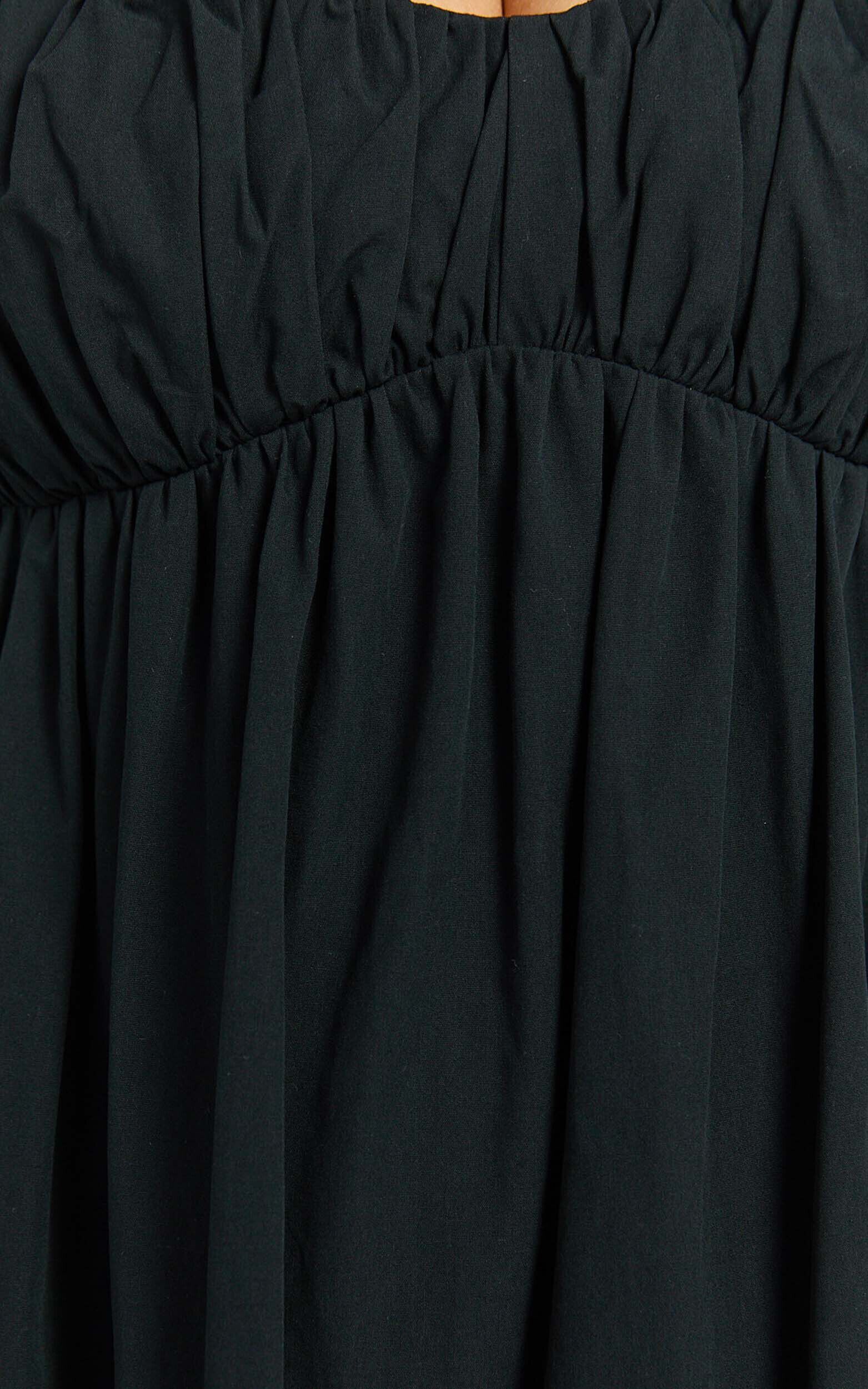 Brienne Midi Dress - Flutter Sleeve Tie Back Dress in Black