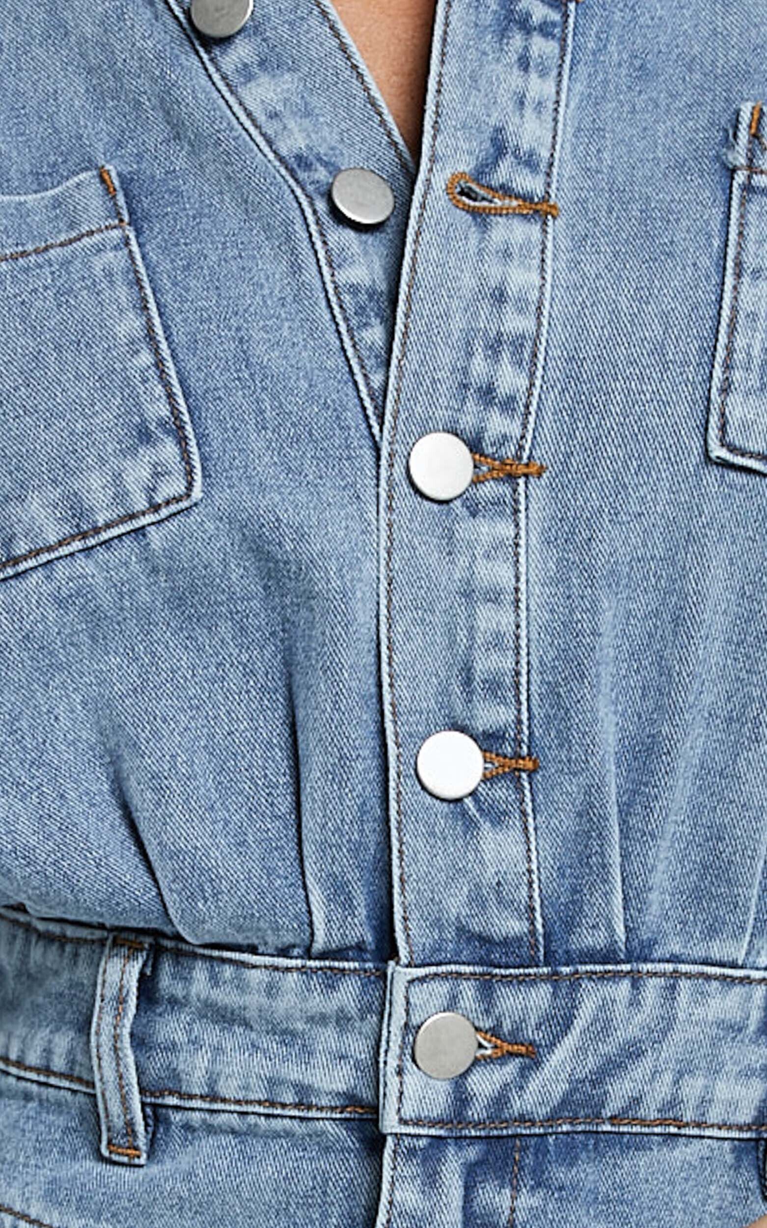 Kamala Mini Dress - Long Sleeve Button Through Denim Dress in Light Blue Wash