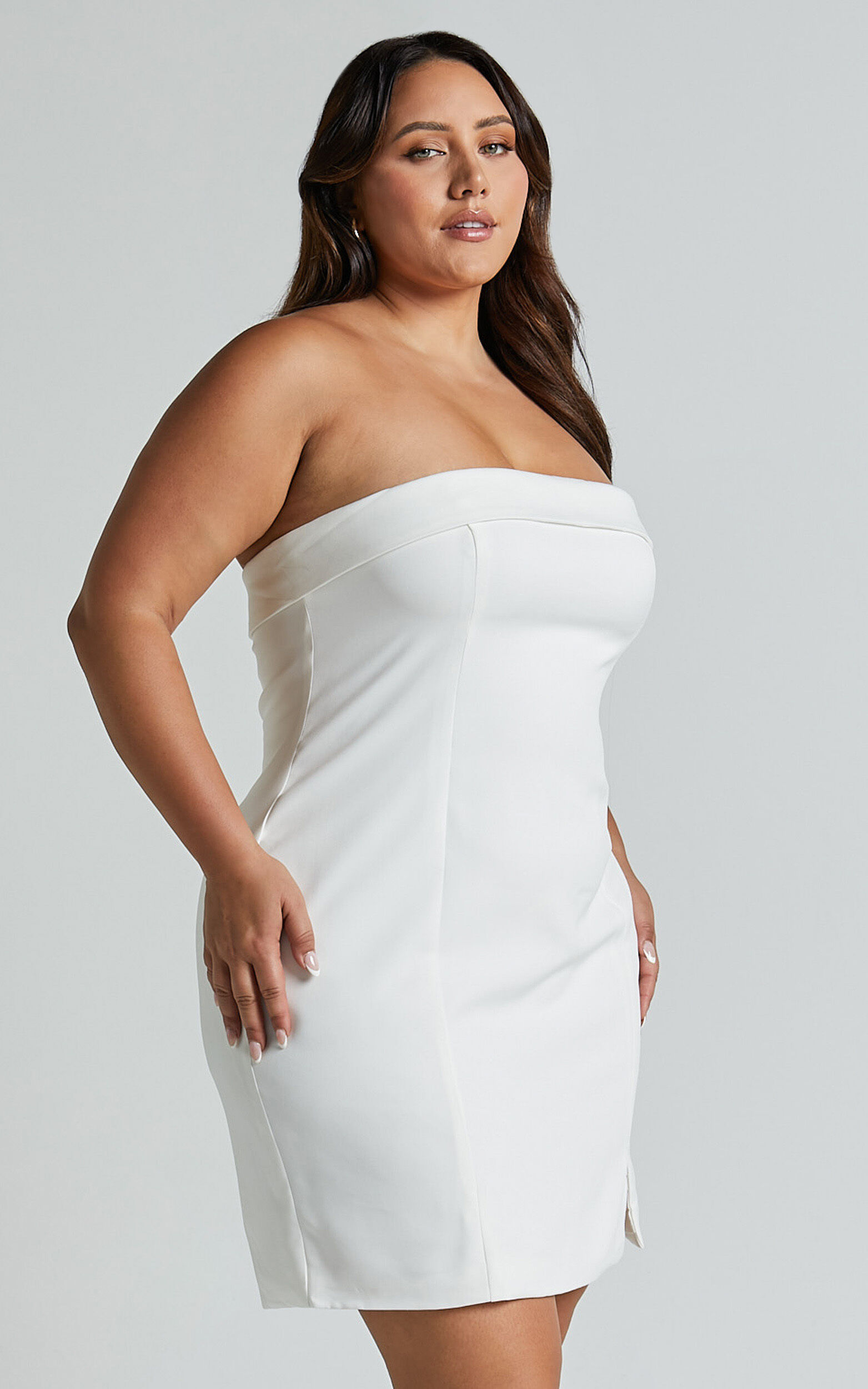 Tricia Mini Dress - Strapless Foldover Neckline Dress in White