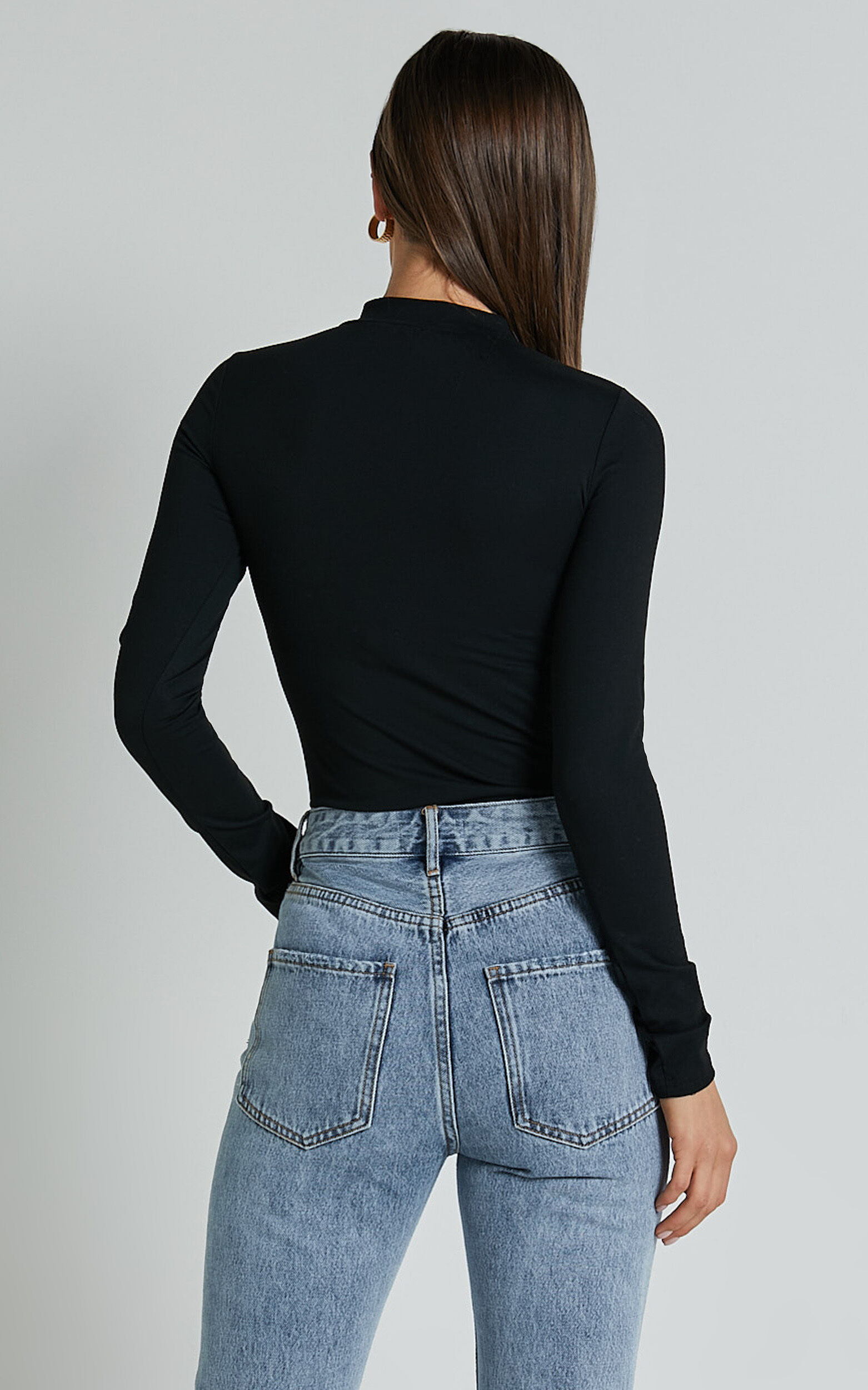 Elmira Bodysuit - Long Sleeve High Neck Bodysuit in Black