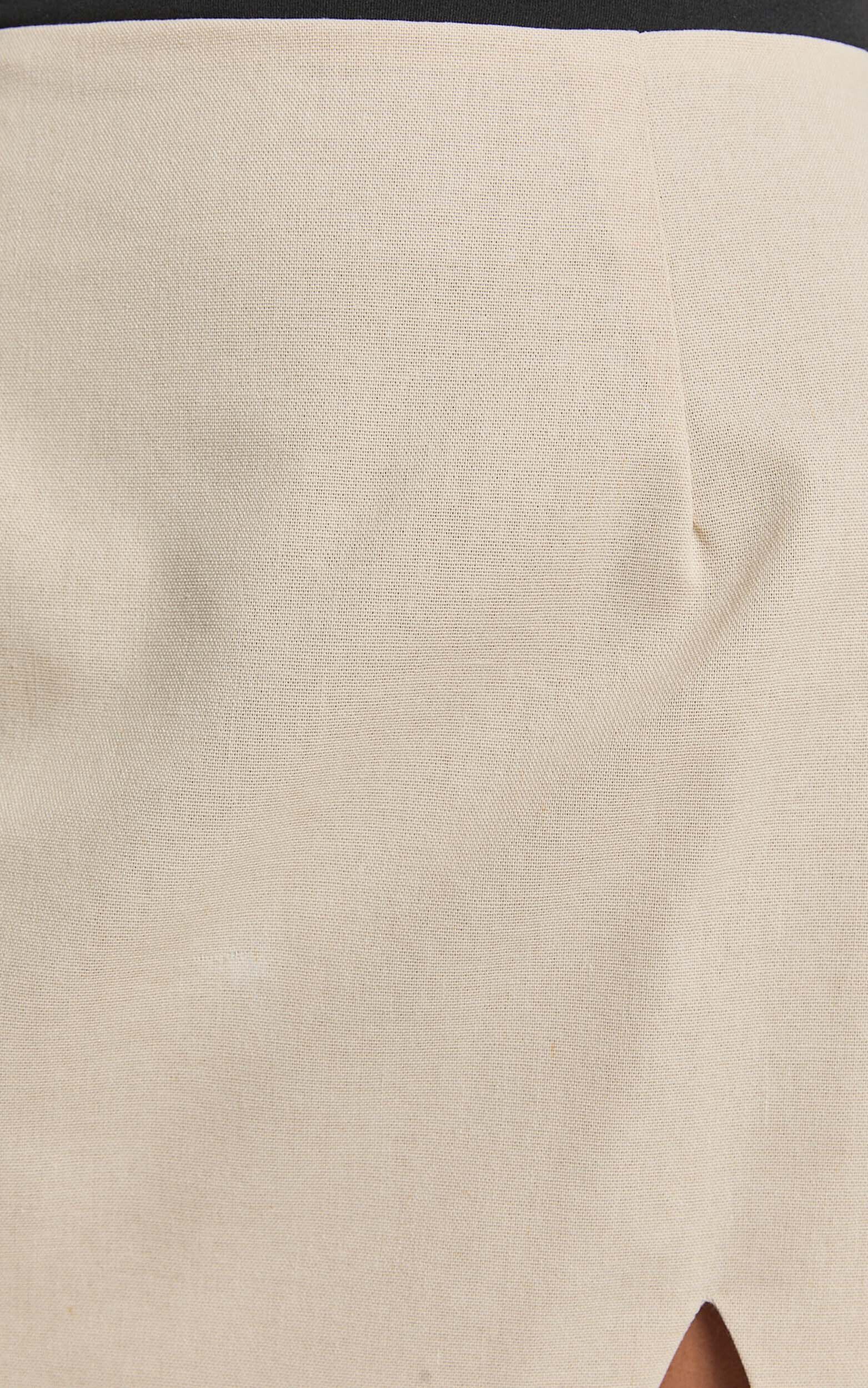 Mindy Mini Skirt - Linen Look A Line Side Split Skirt in Oatmeal