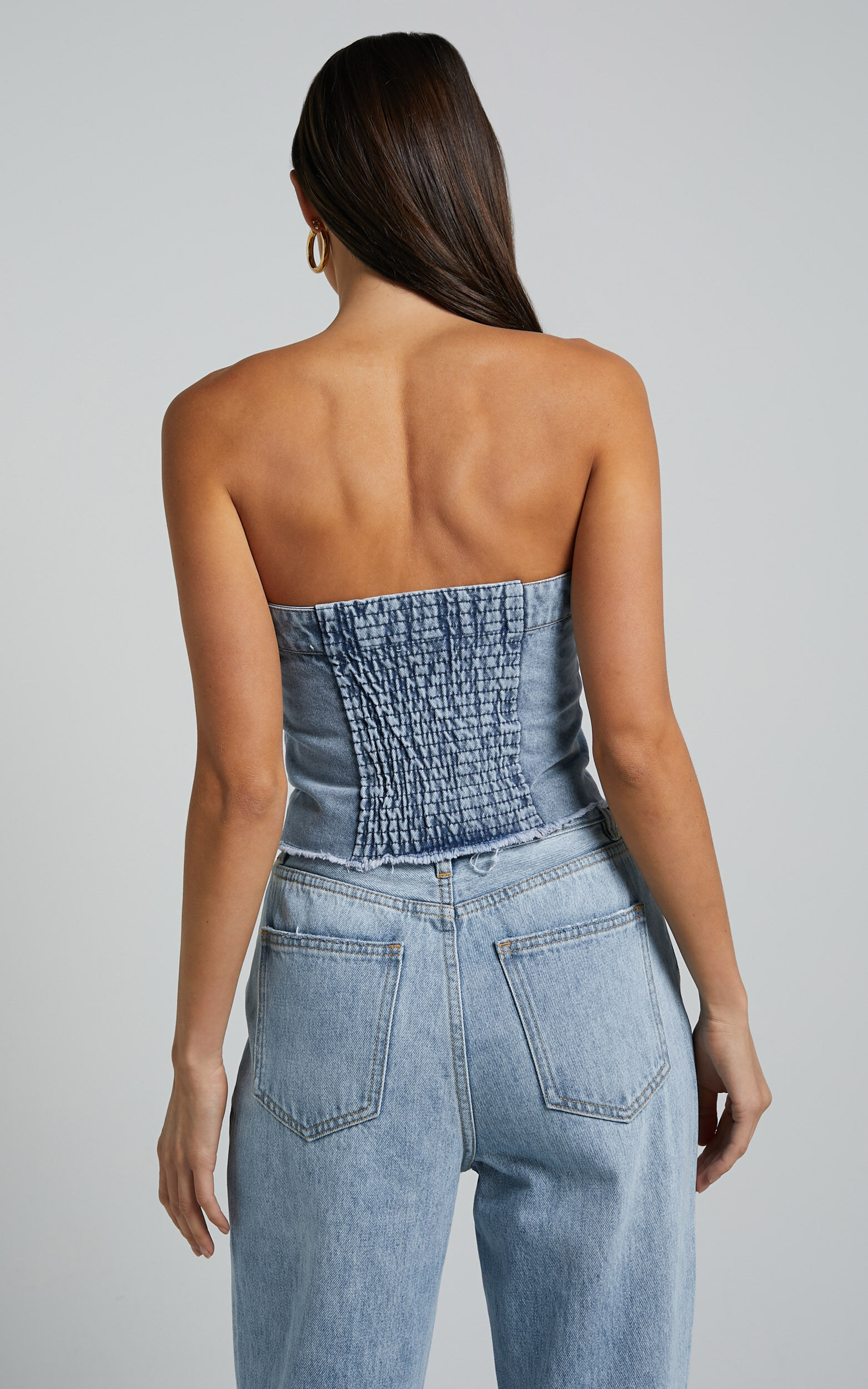 Aubrielle Bustier - Denim Bustier with Pocket Details in Indigo Wash
