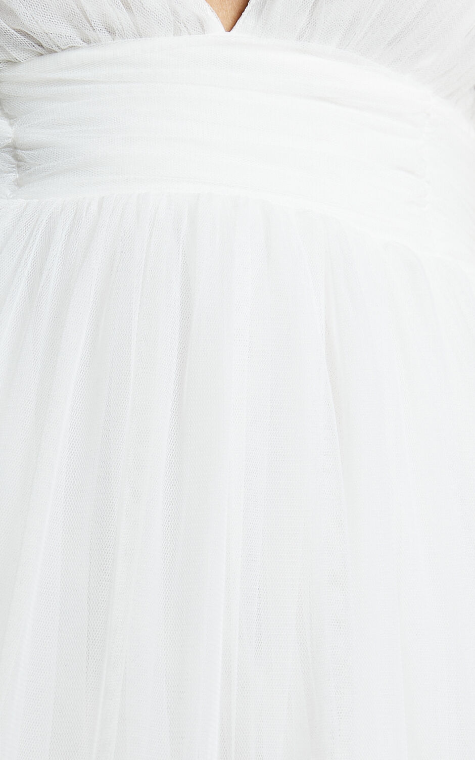 Jiraye Midi Dress - Flutter Sleeve Tuelle Plunge Dress in White