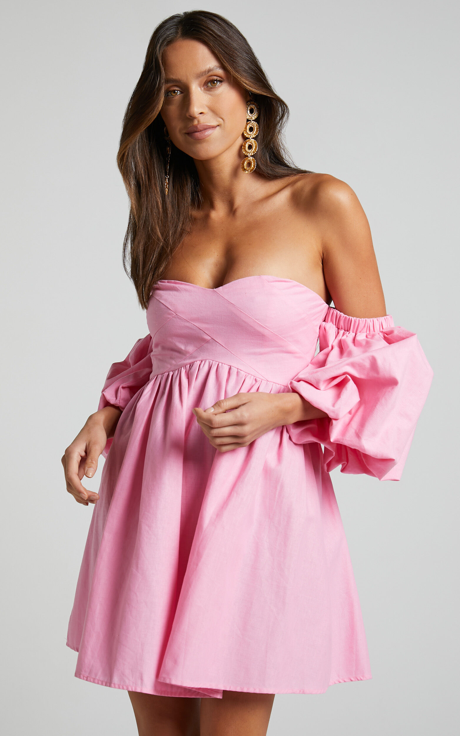 Amalie The Label - Cielio Linen Blend Paneled Bust Mini Dress in Pink