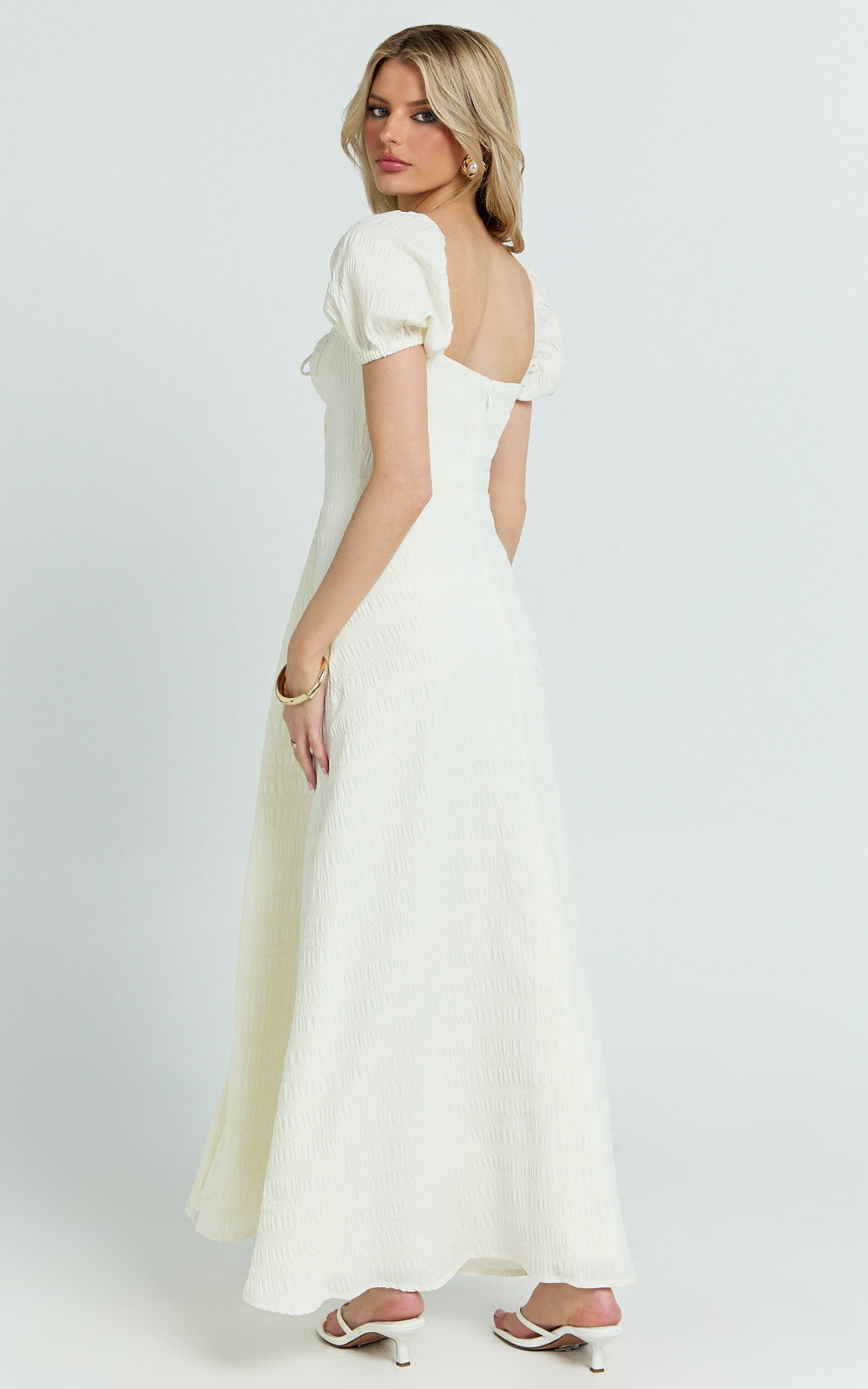 Joanne Maxi Dress - Ruched Bust Front Split Dress in Off White