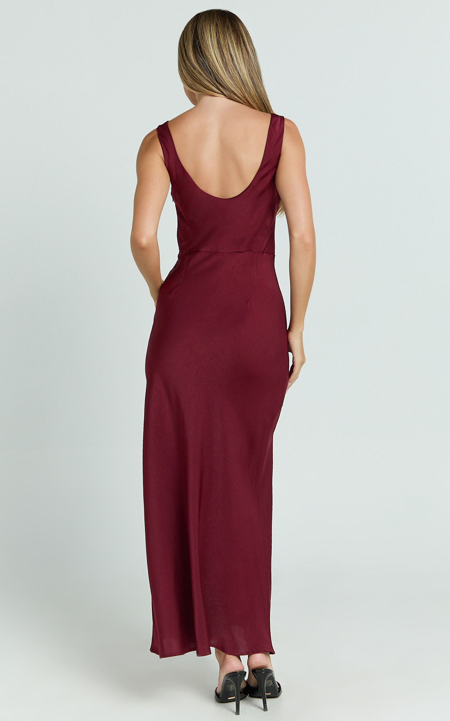 Dara Midi Dress - Low Neck Sleeveless Slip Dress in Wine